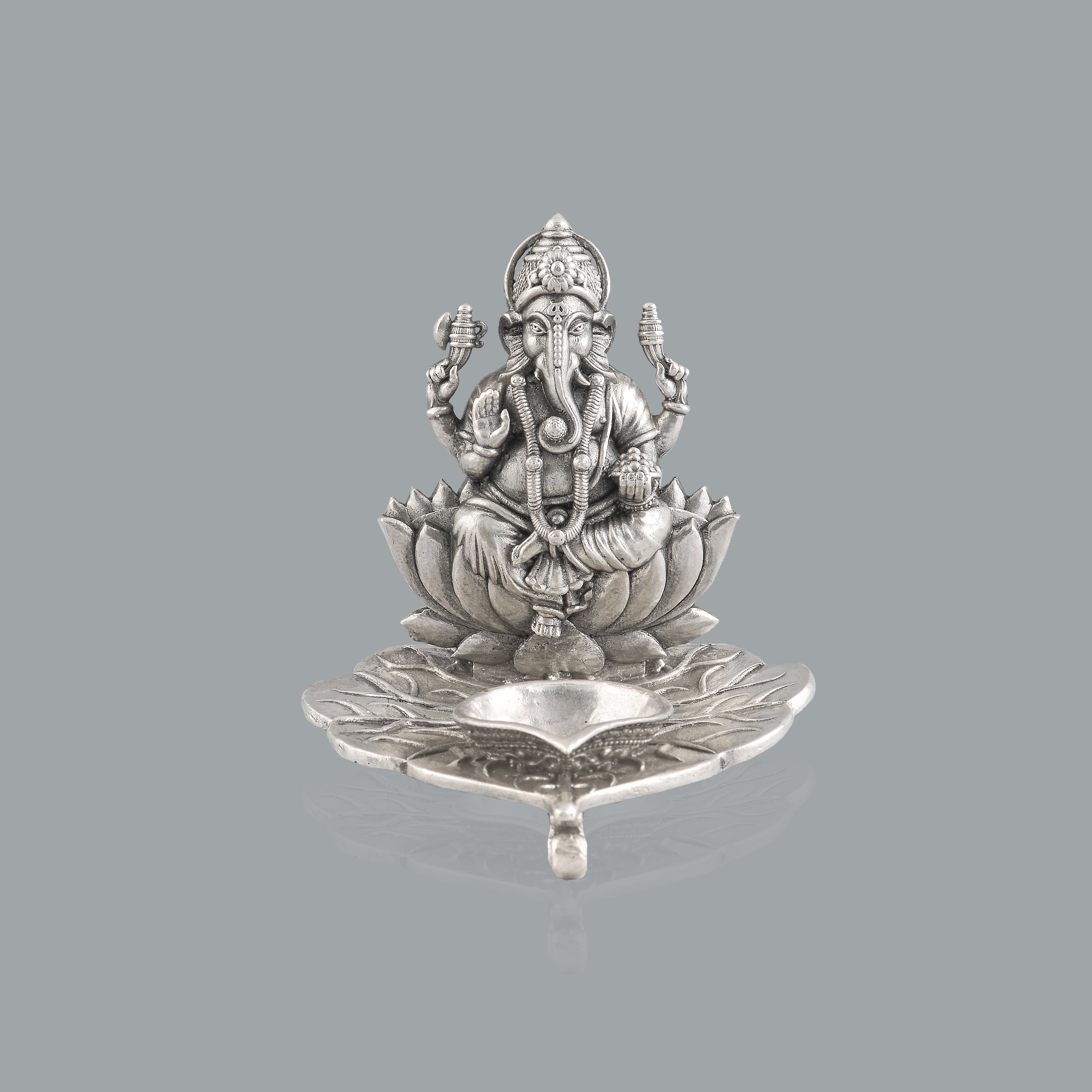 Antique Ganesh Deepam In Silver