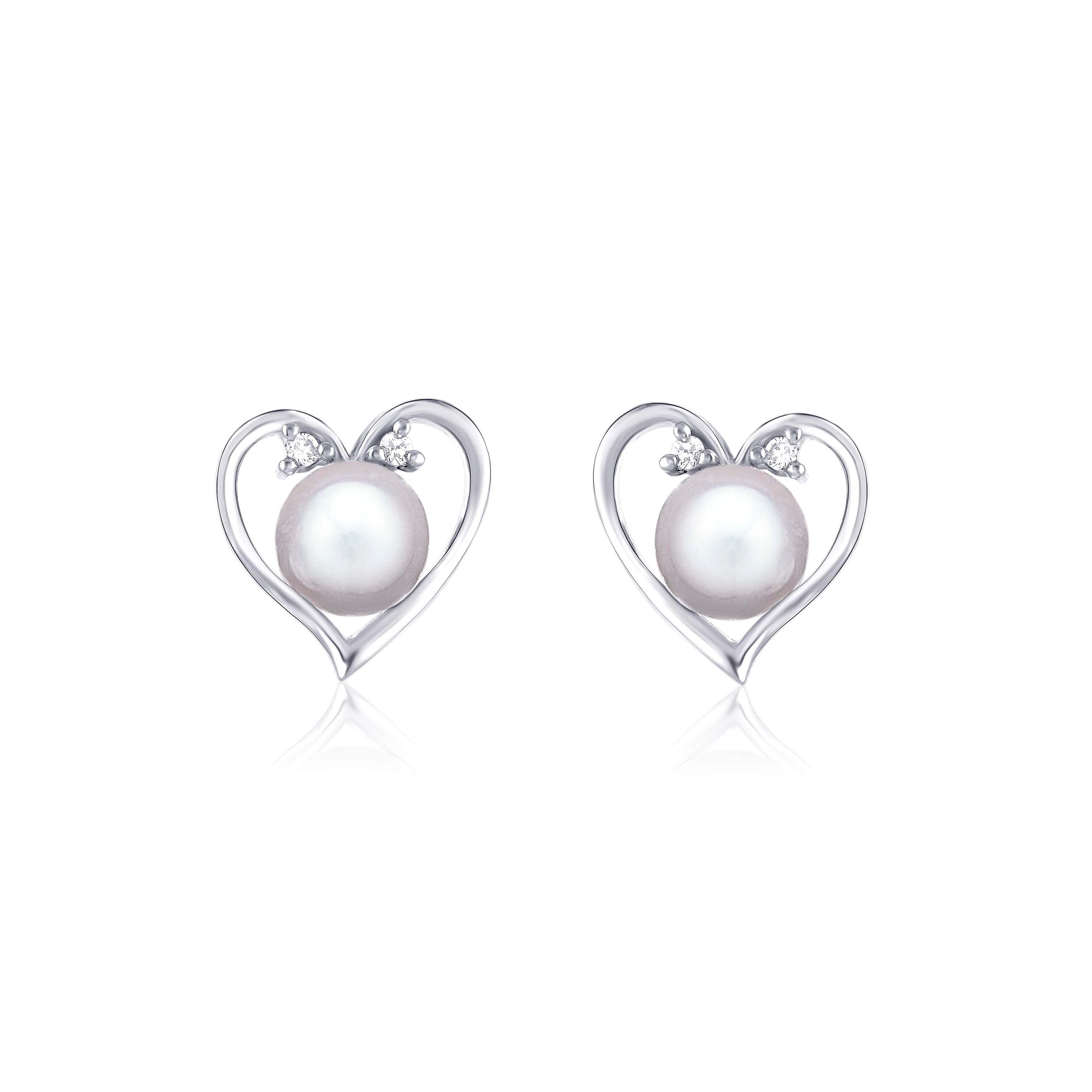 Sterling Silver Freshwater Pearl Heart Stud Earrings
