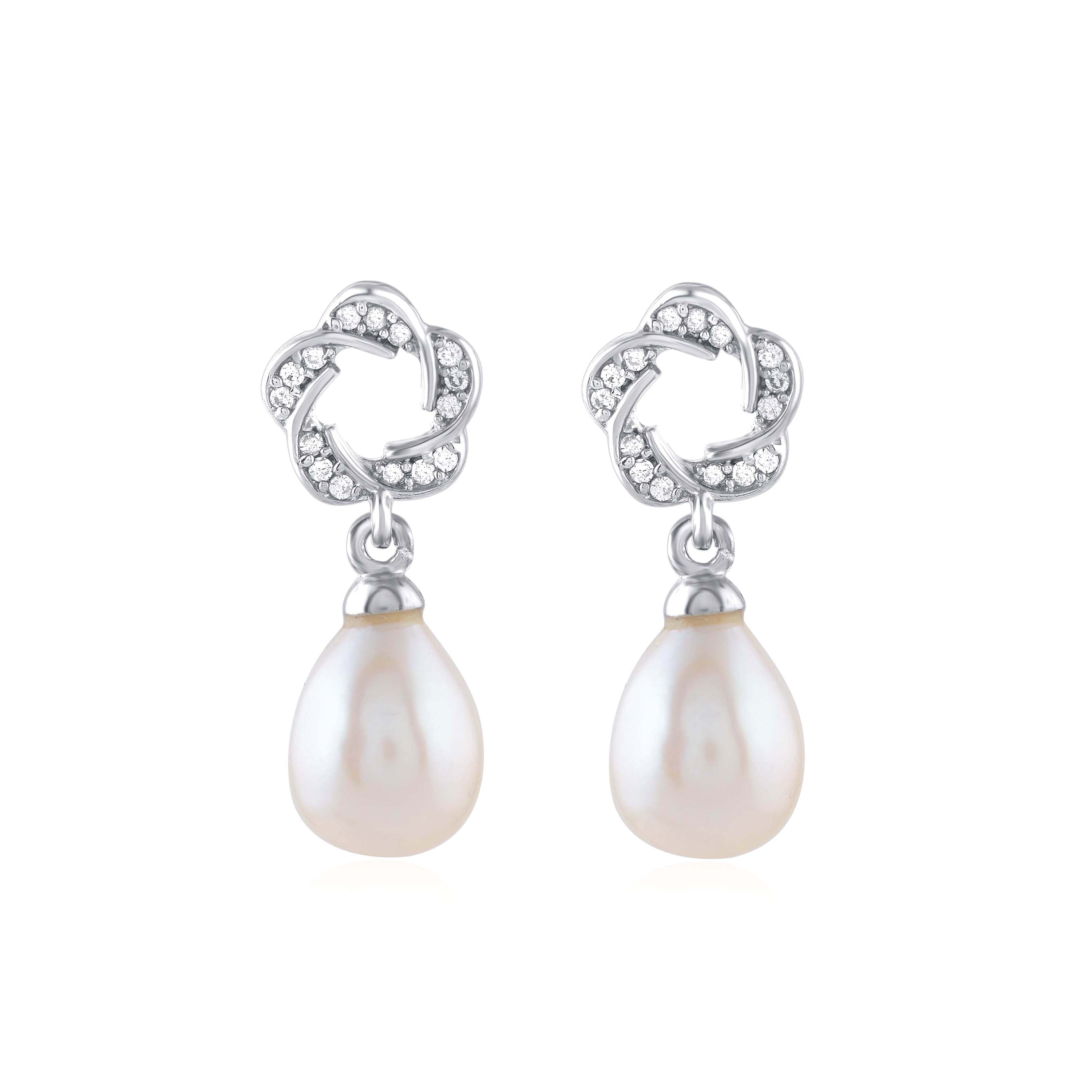Elegant and Stunning Silver Pearl Drop Earrings - Krishna Jewellers Pearls and Gems