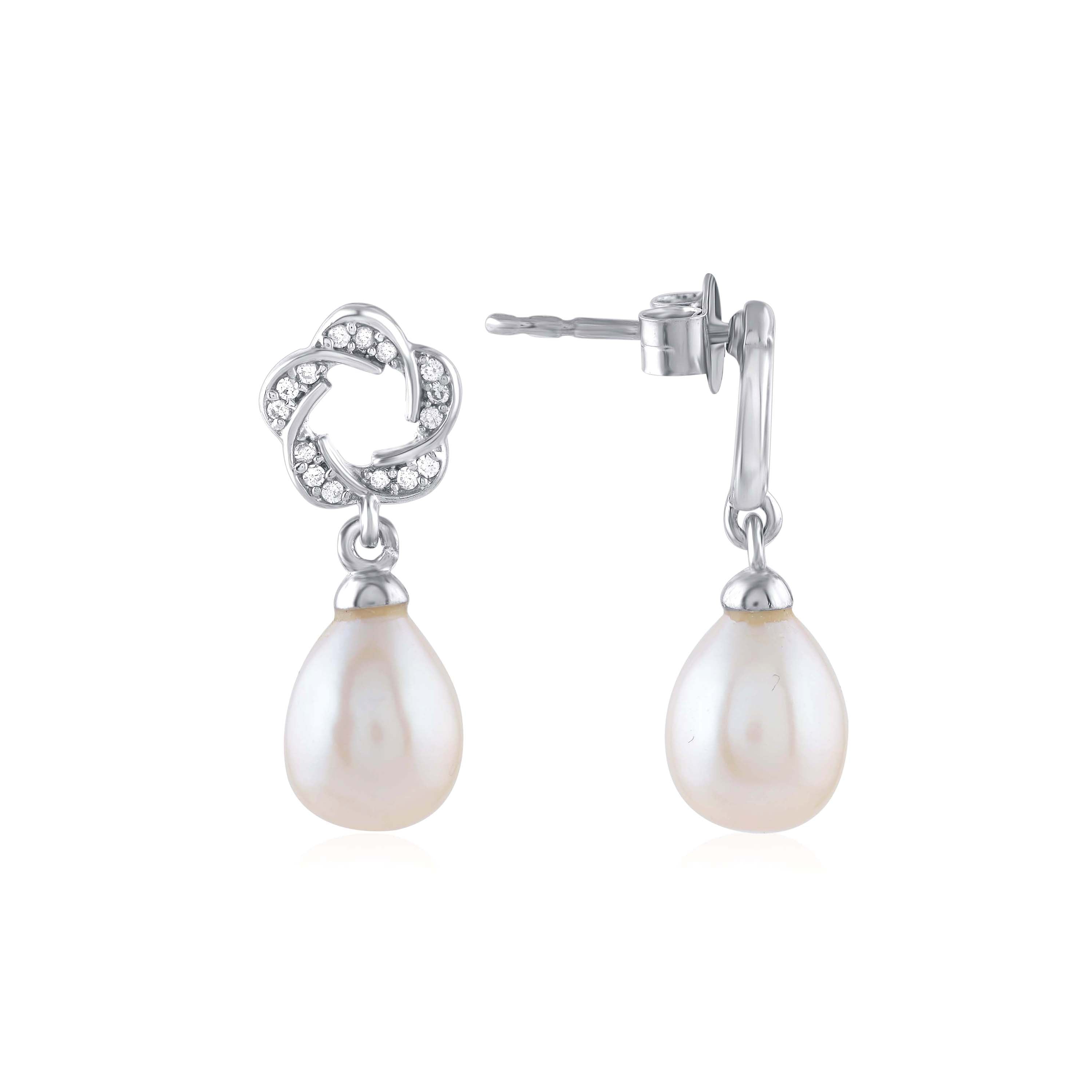 Love Knot White Teardrop Pearl Earrings