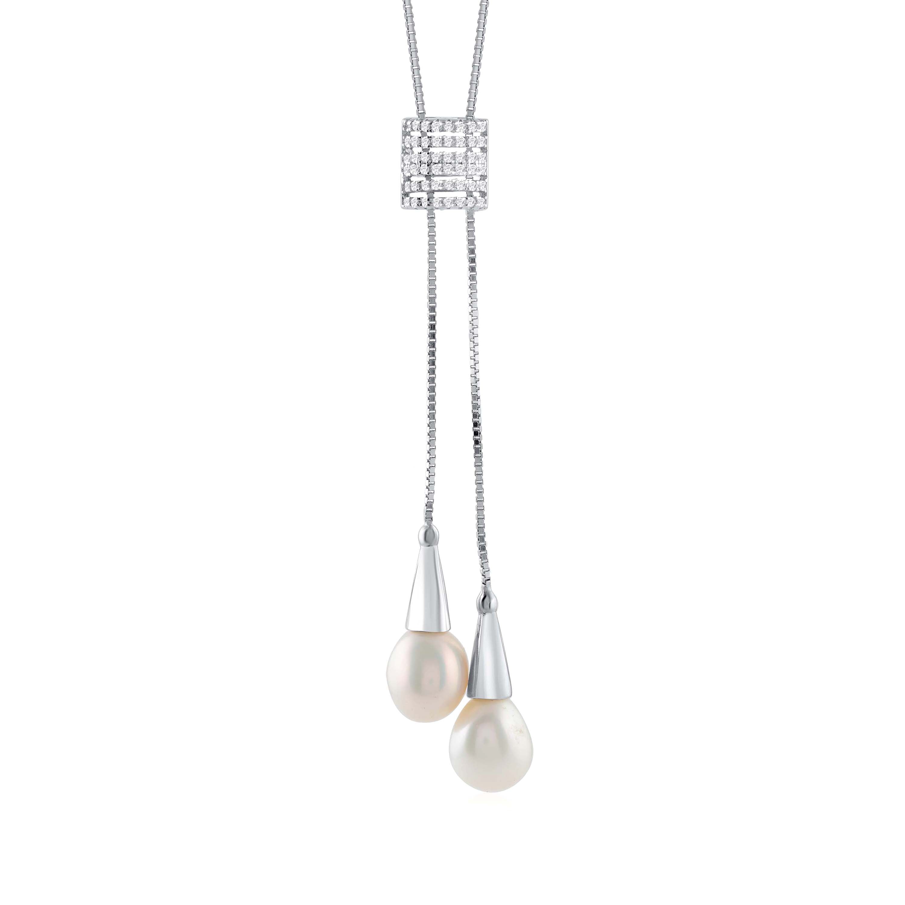 Pretty Silver & Pearl Drops Necklace