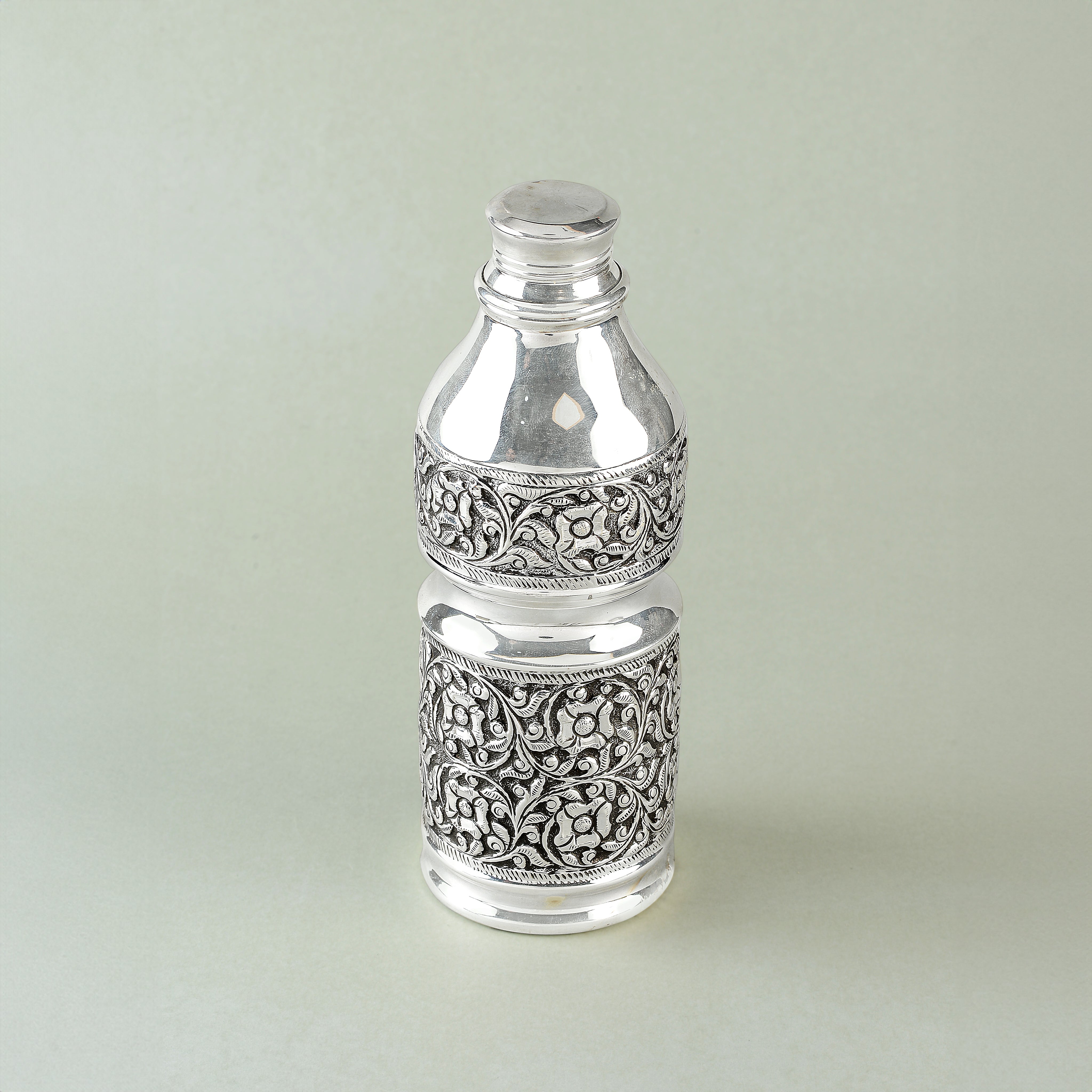 Silver Floral Art Water Bottle - Krishna Jewellers Pearls and Gems