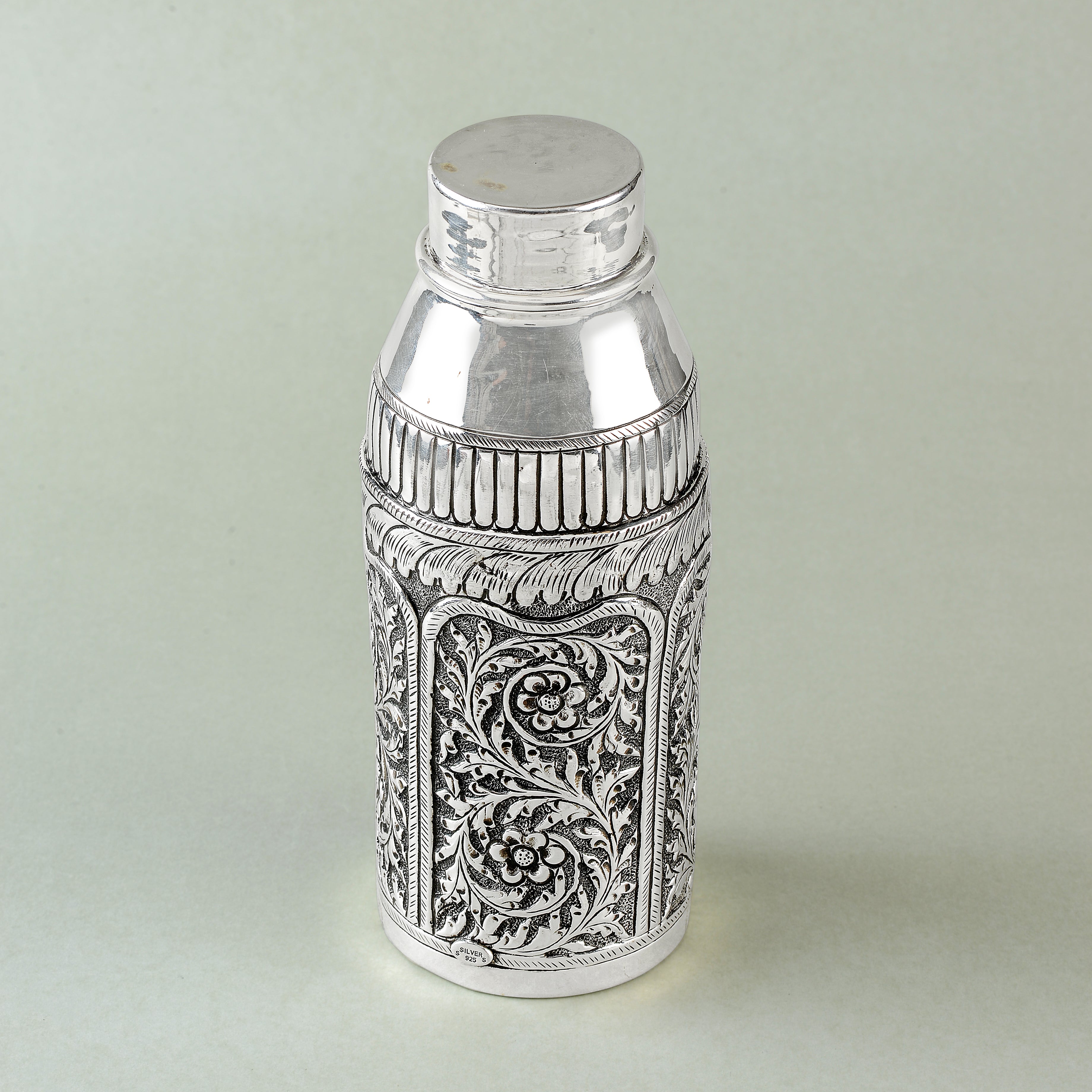 Pure Silver Floral Water Bottle - Krishna Jewellers Pearls and Gems