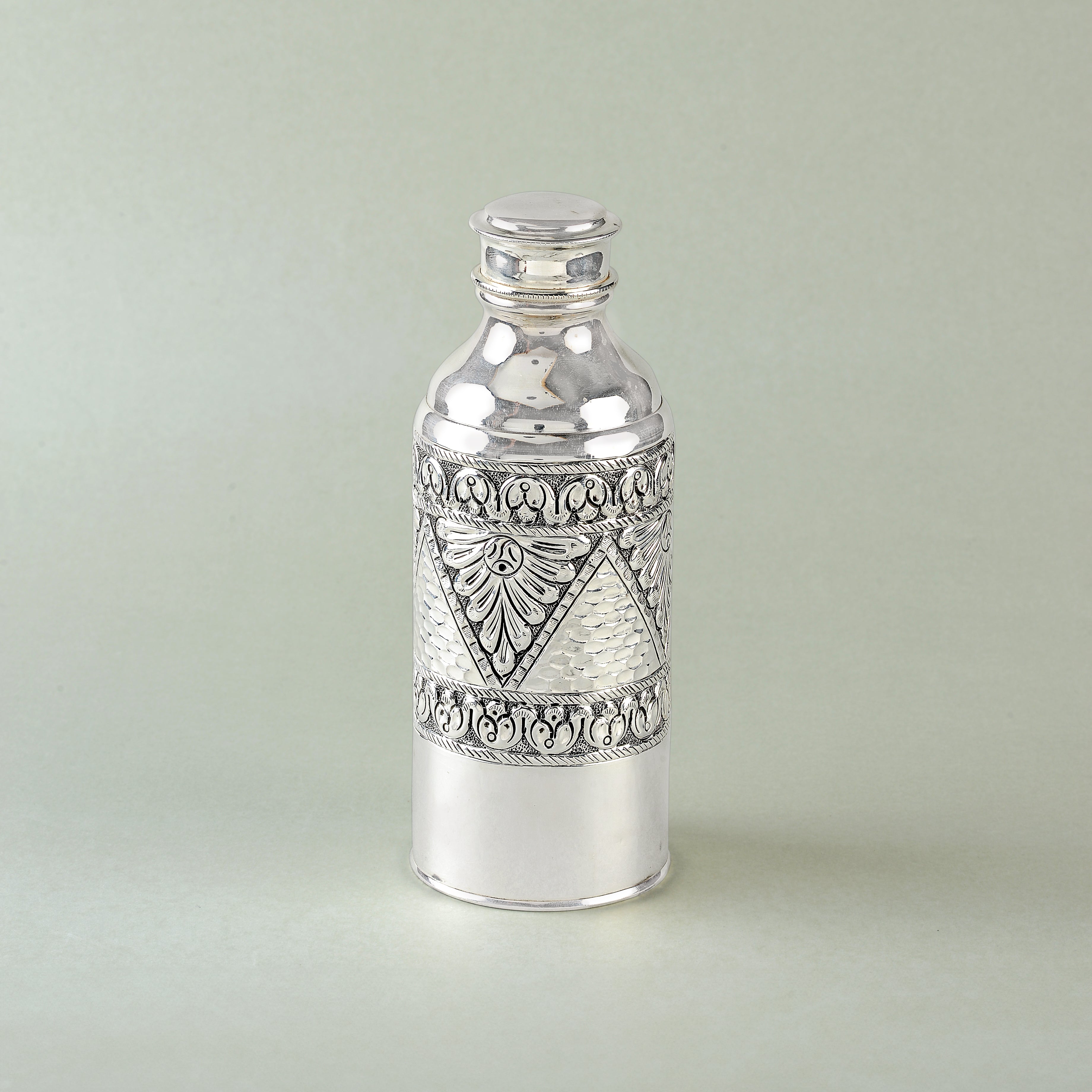 Luxurious Silver Bottle with Floral Design - Krishna Jewellers Pearls and Gems