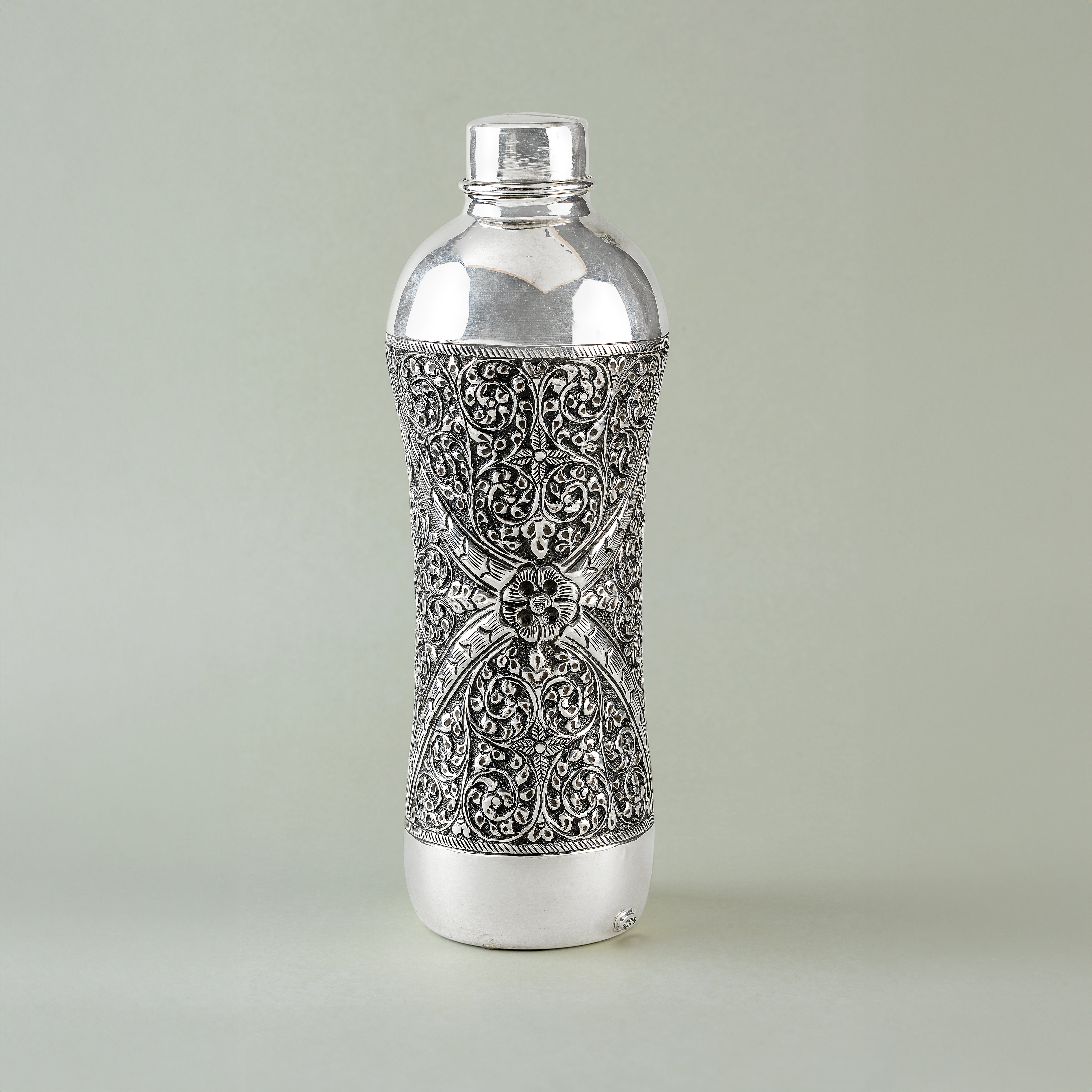 Floral Print Silver Water Bottle - Krishna Jewellers Pearls and Gems