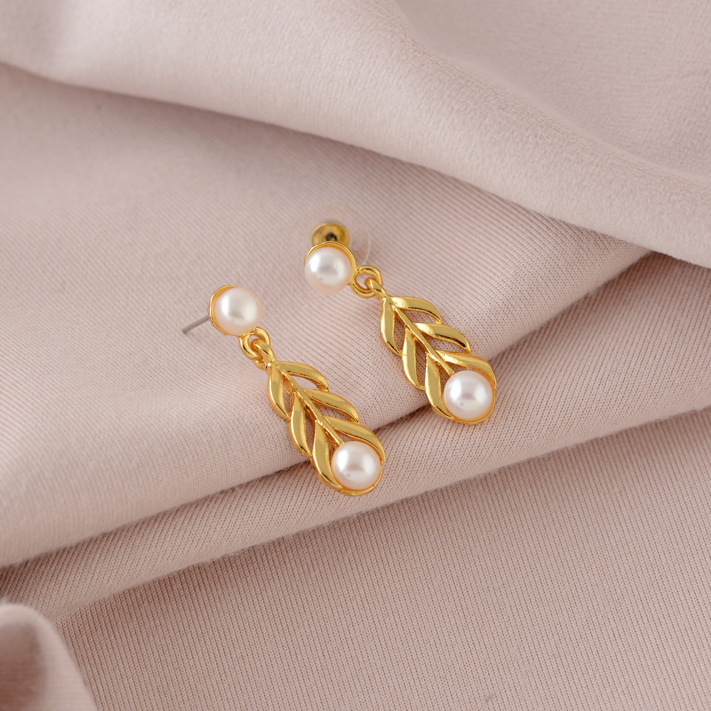 Stylish Gold Coated Pearl Dangler Earrings