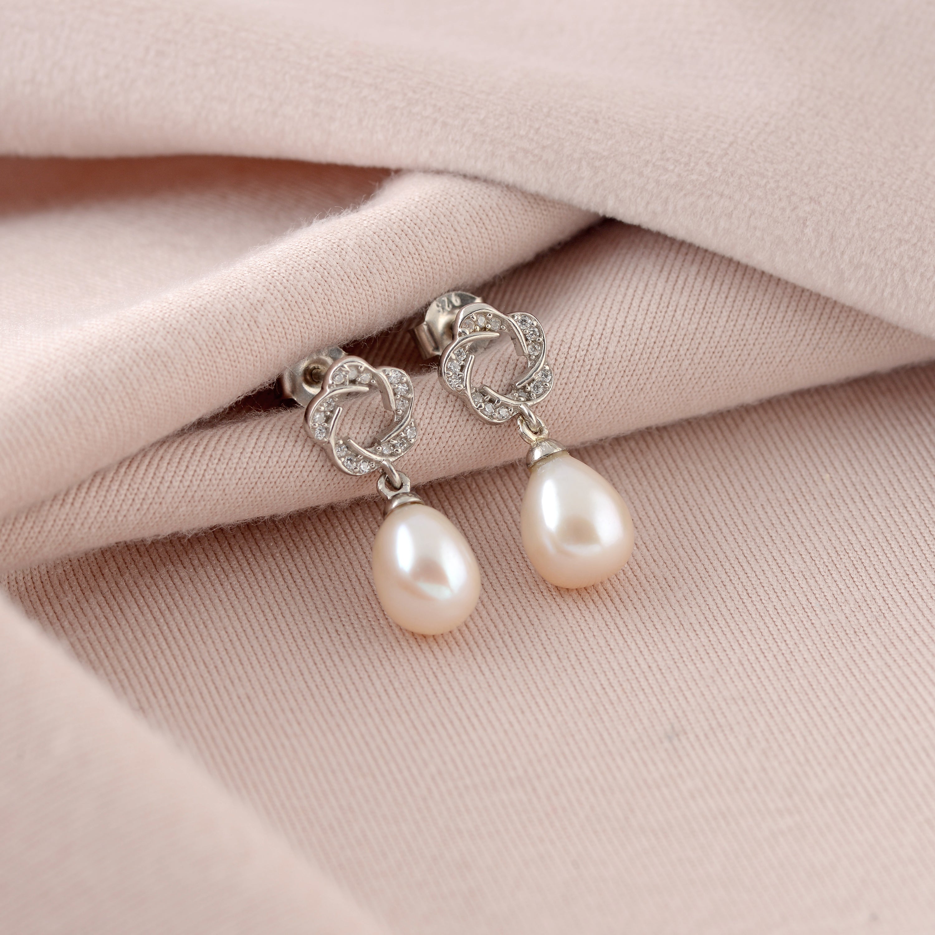Floral Teardrop Pearl Earrings
