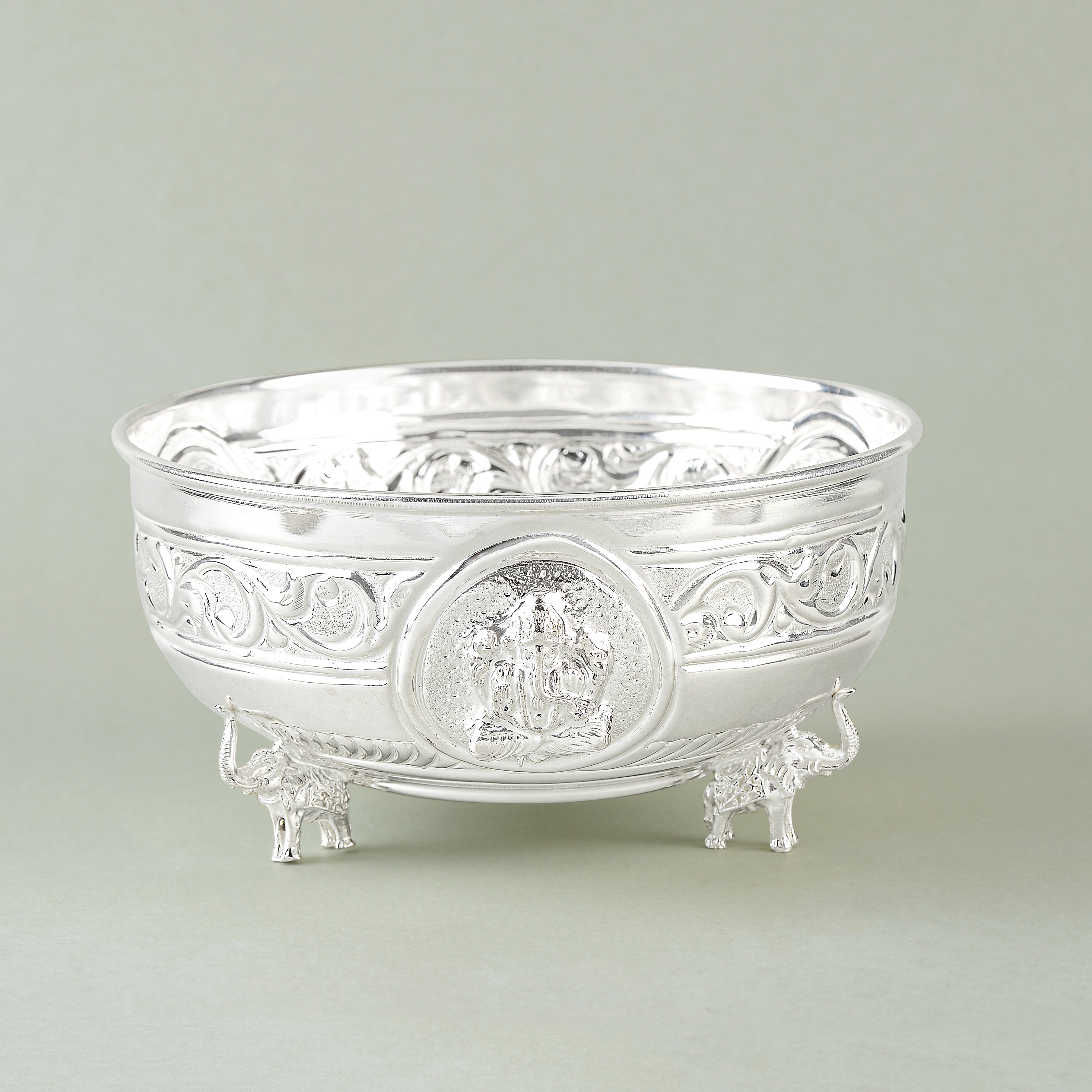 Silver Bowl with Ornate Elephant Base