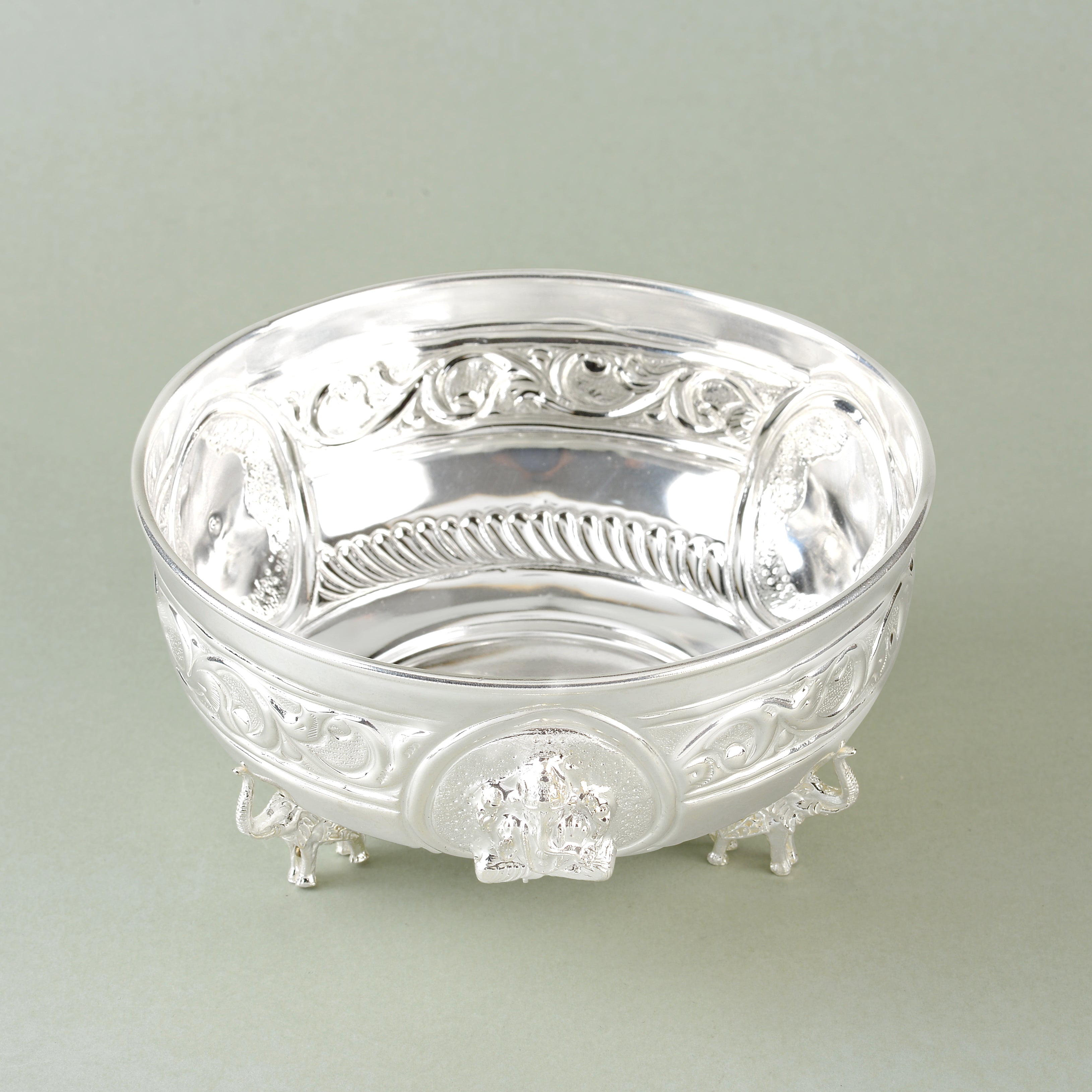 Silver Bowl with Ornate Elephant Base