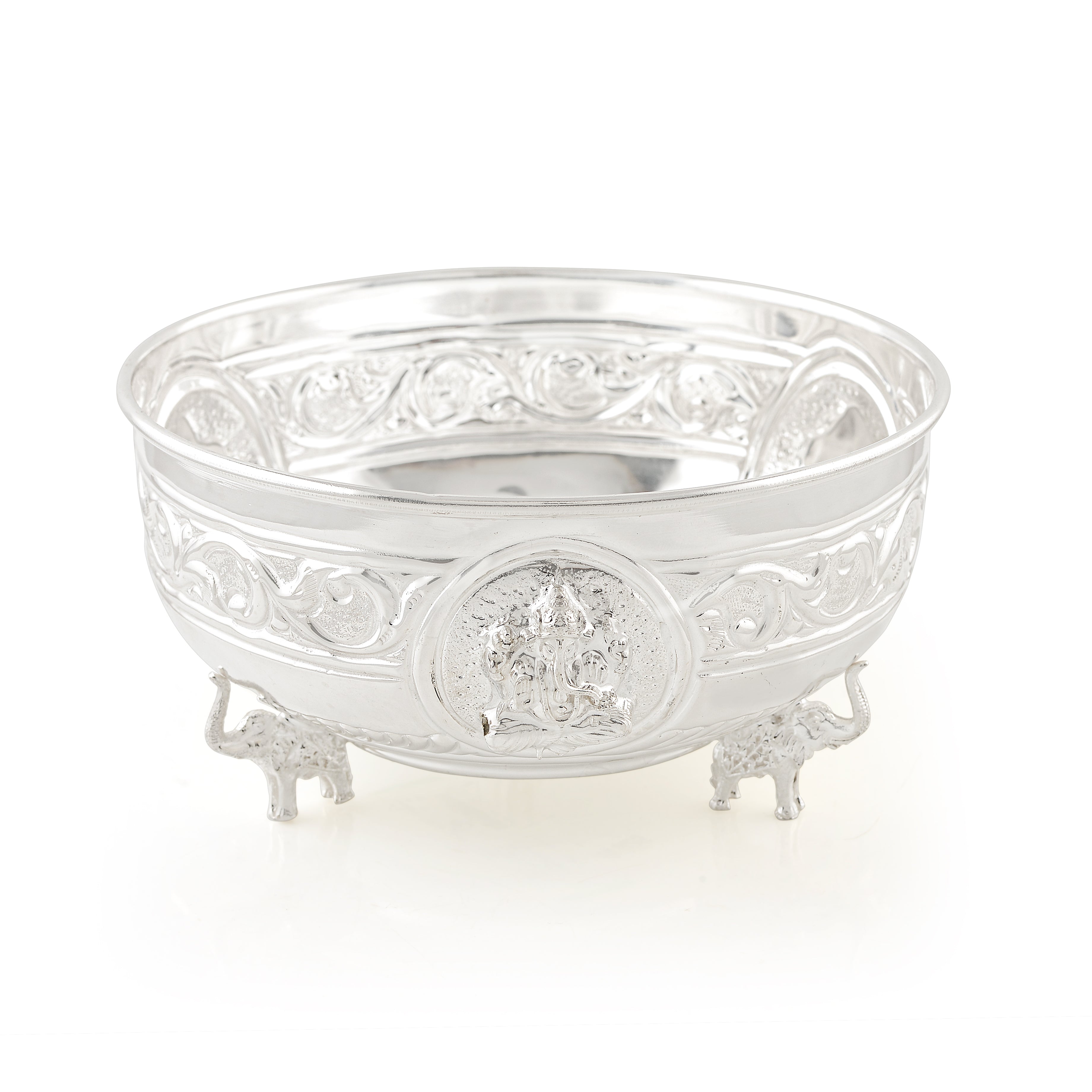 Silver Bowl with Ornate Elephant Base