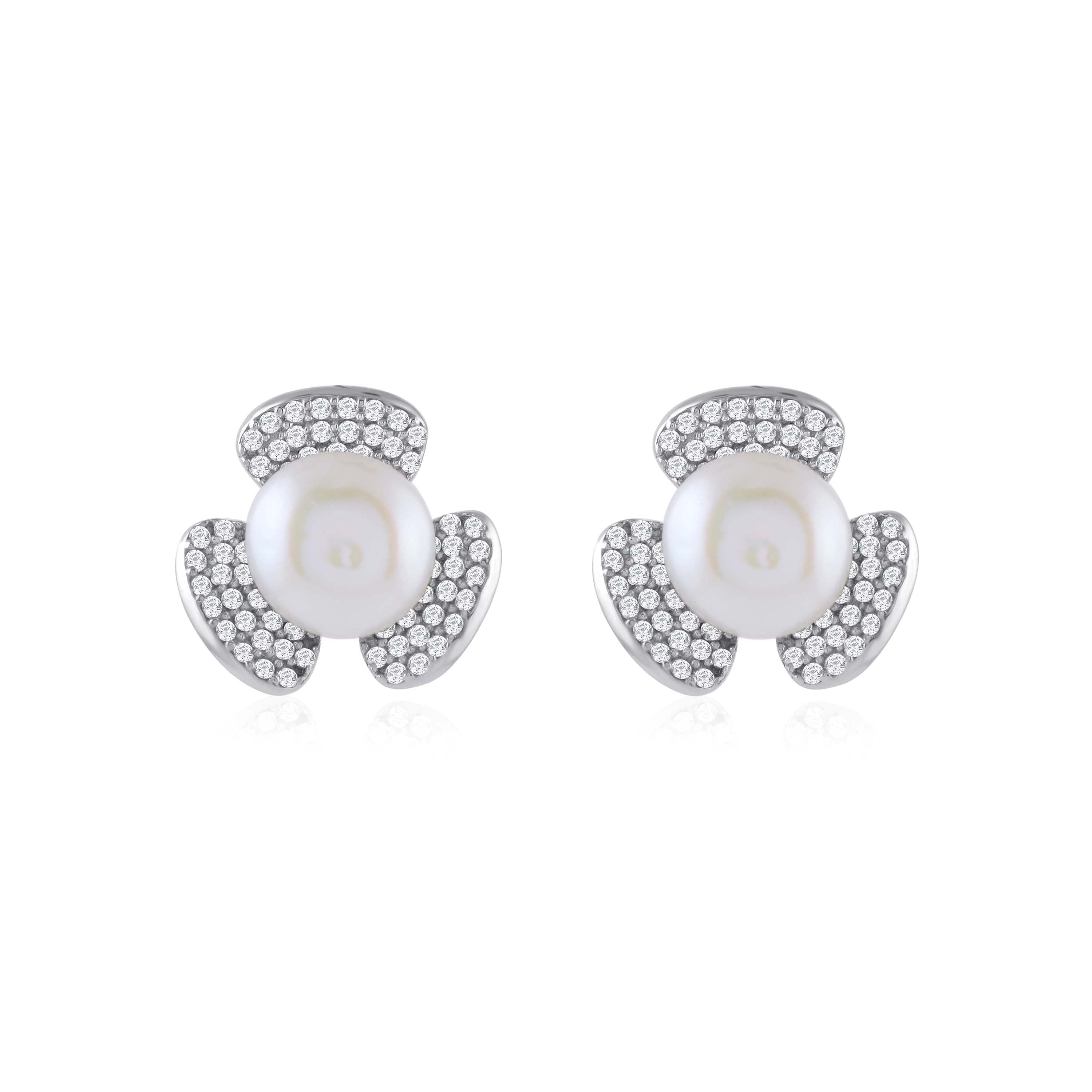 Floral studs with Button Pearl Earrings