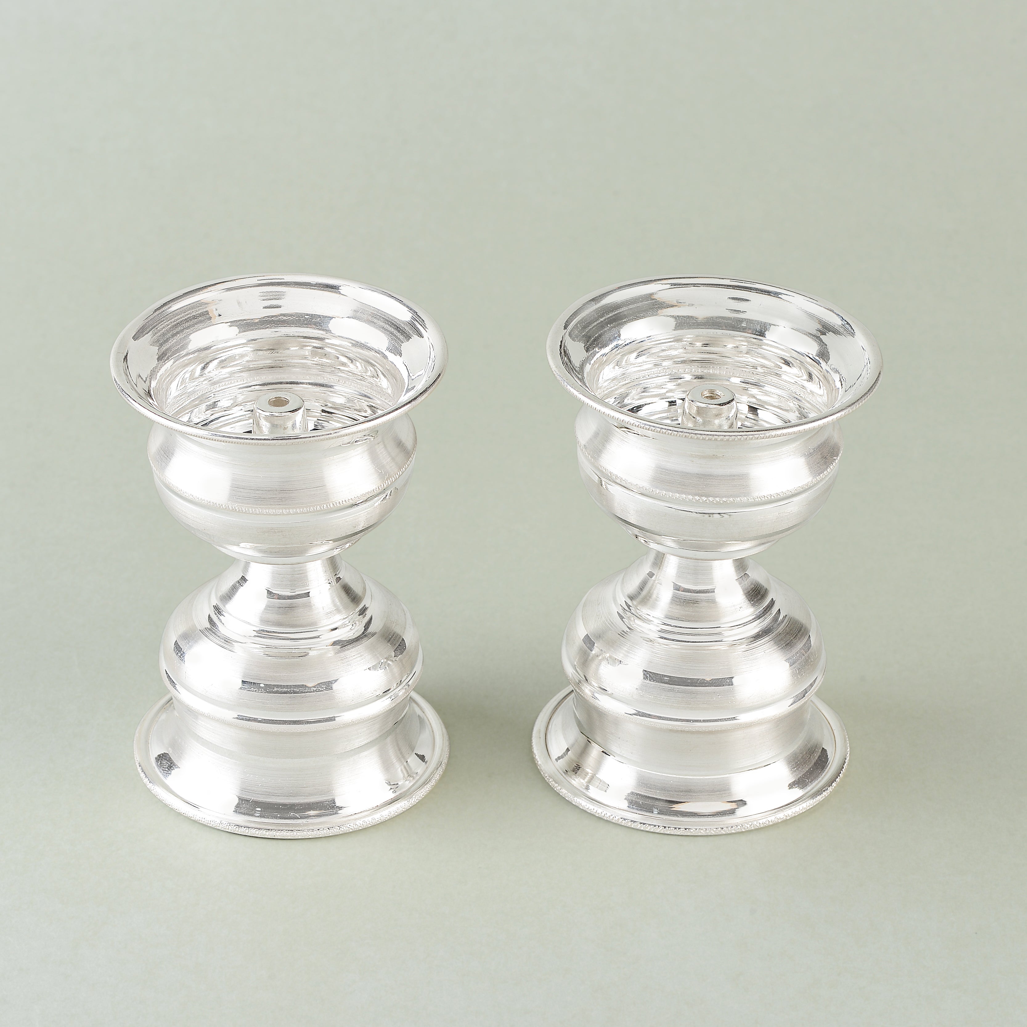 Elegant Small Silver Diya Stands Crafted in 92.5 Pure Silver