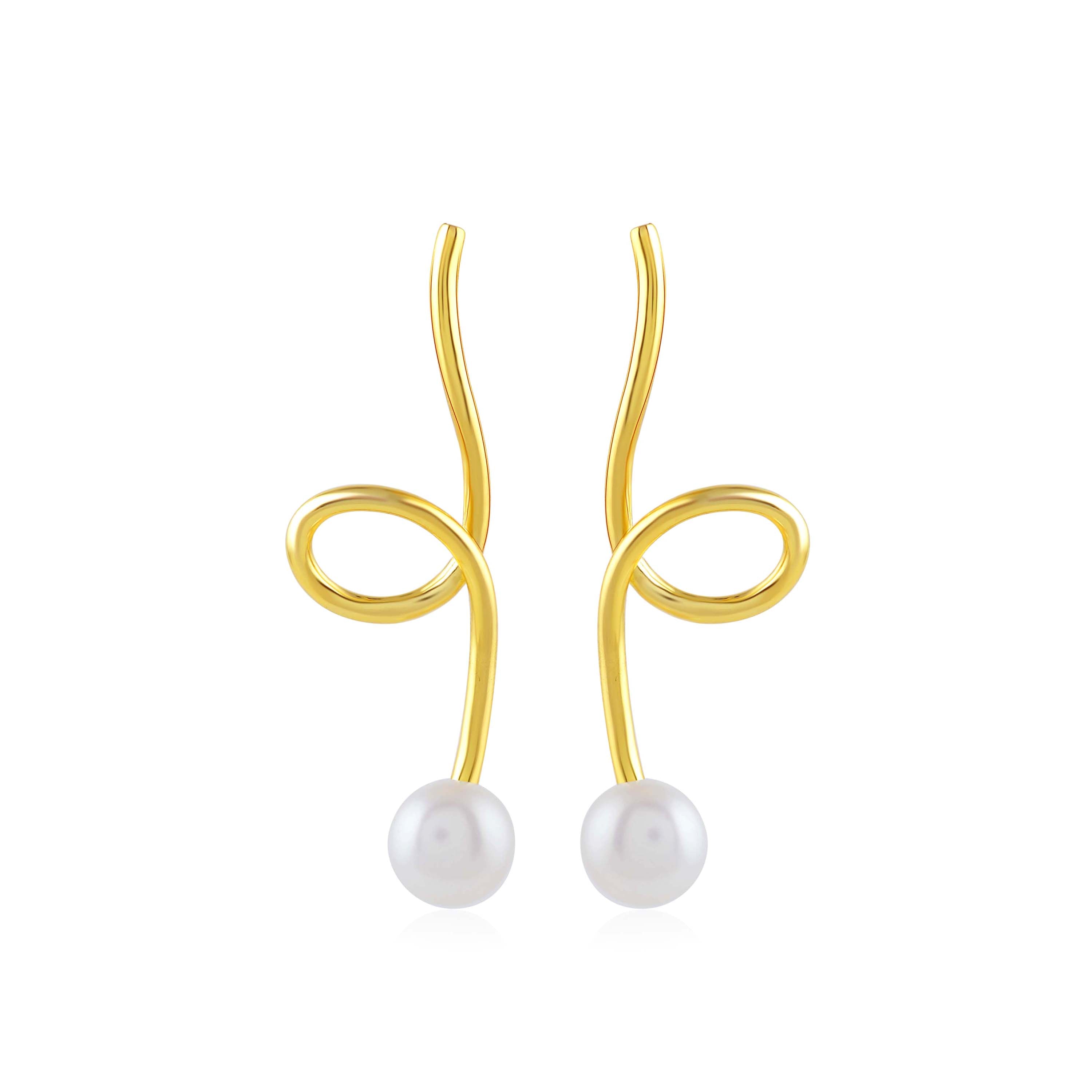 Pearl Earrings with Yellow Gold Polish - Krishna Jewellers Pearls and Gems