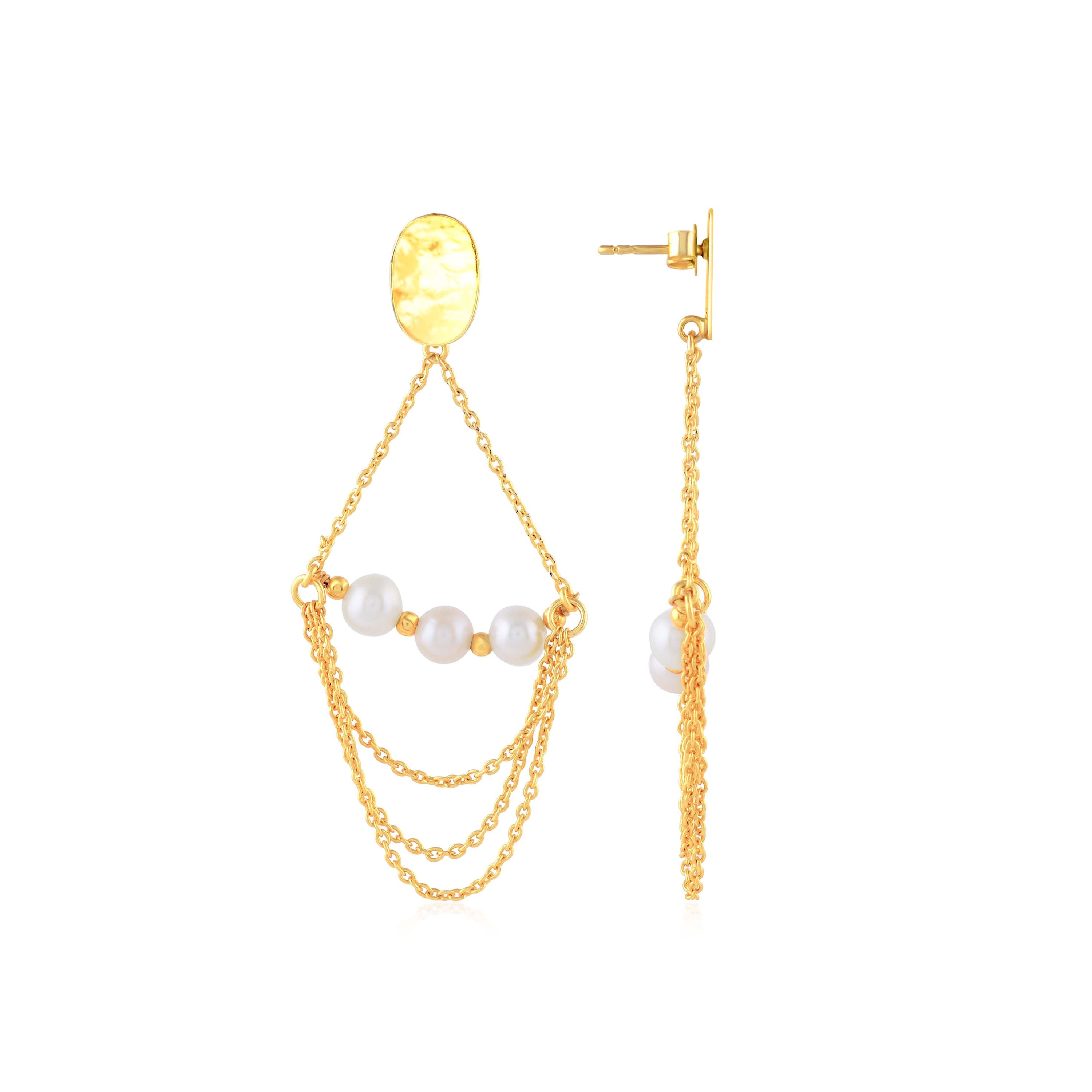 Gold-threaded Pearl Dangler Earrings – A Luxurious Statement