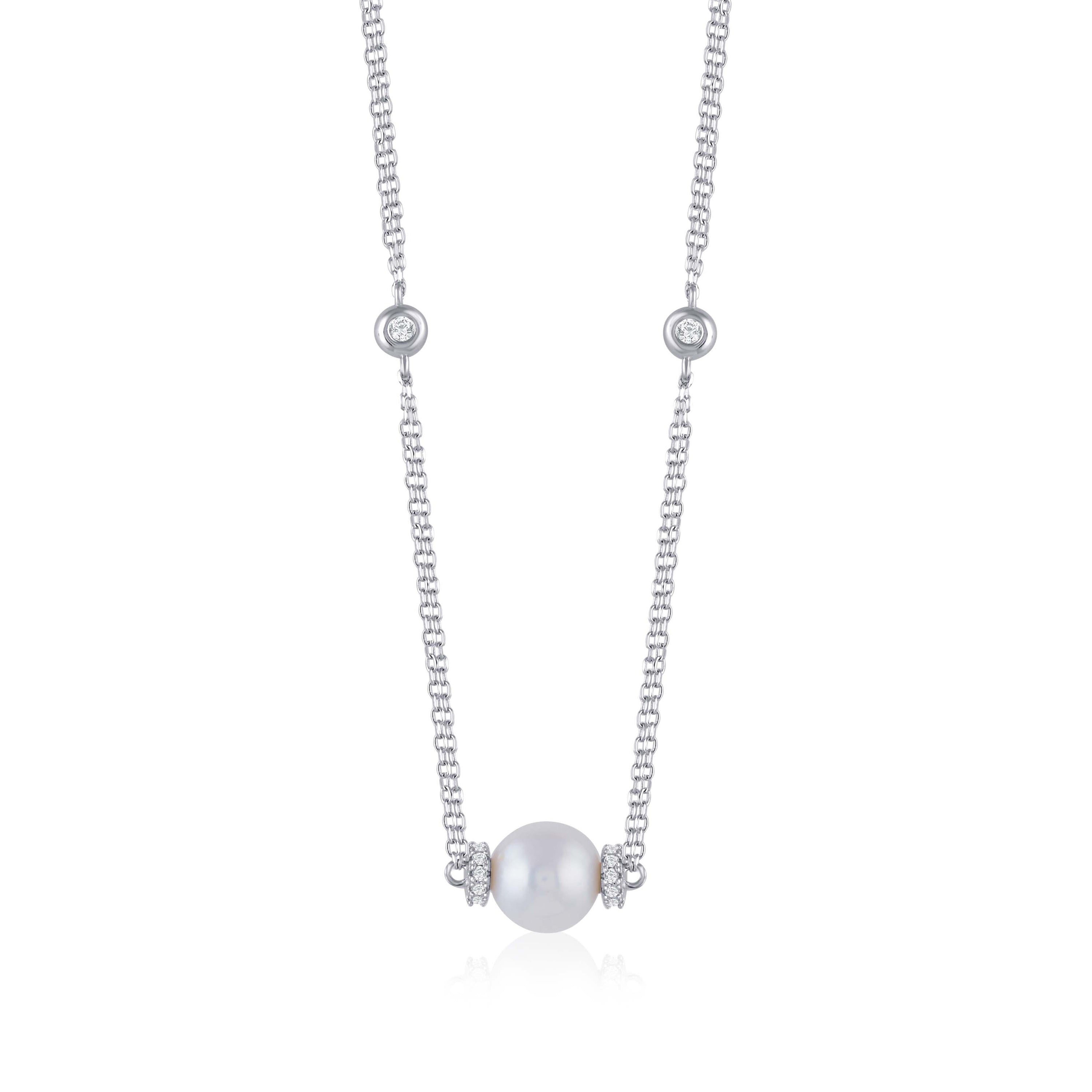 Sterling Silver Round Fresh Water Pearl Beaded Chain Necklace