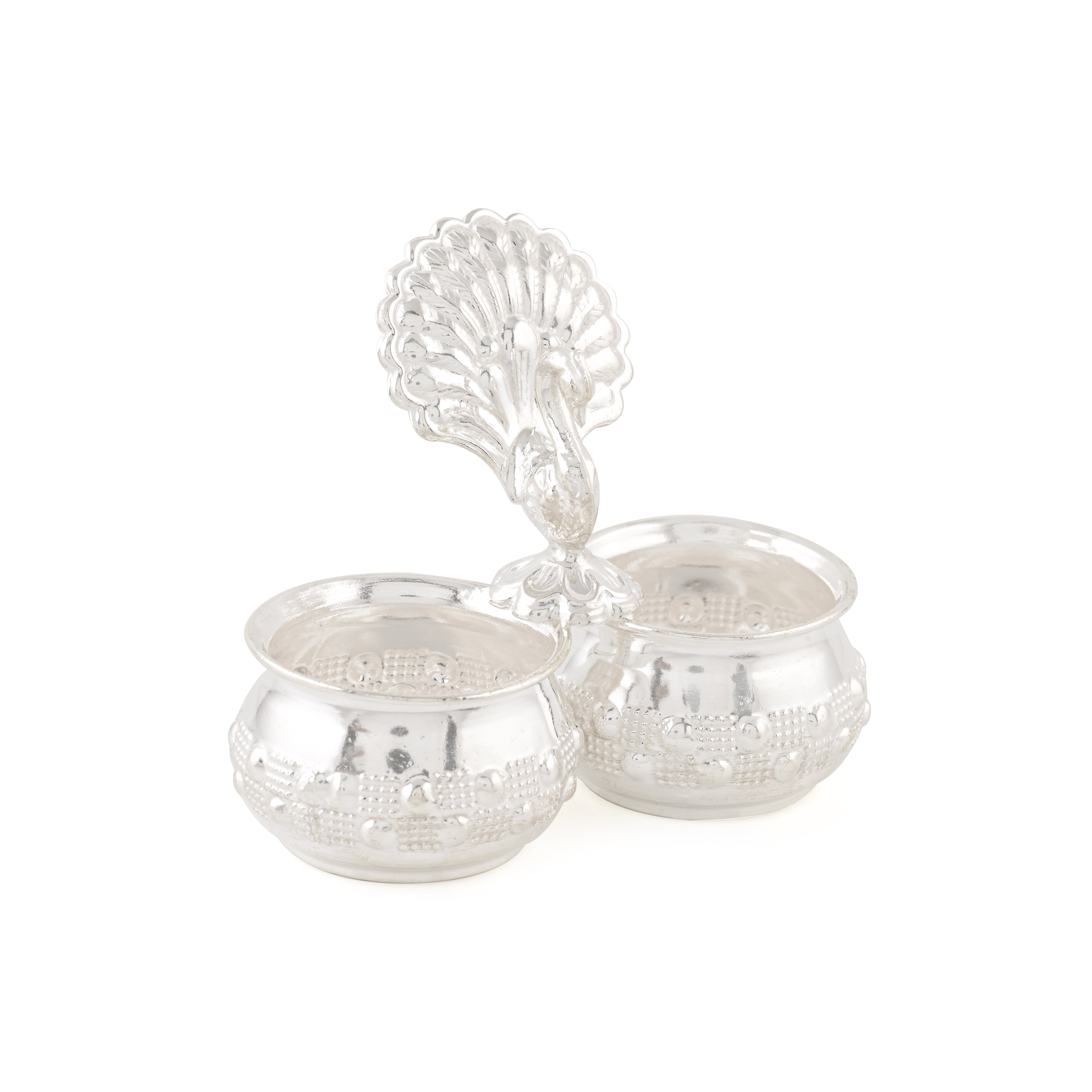 Peacock-Themed Pure Silver Kumkum and Haldi  Bowls  Set Of 2