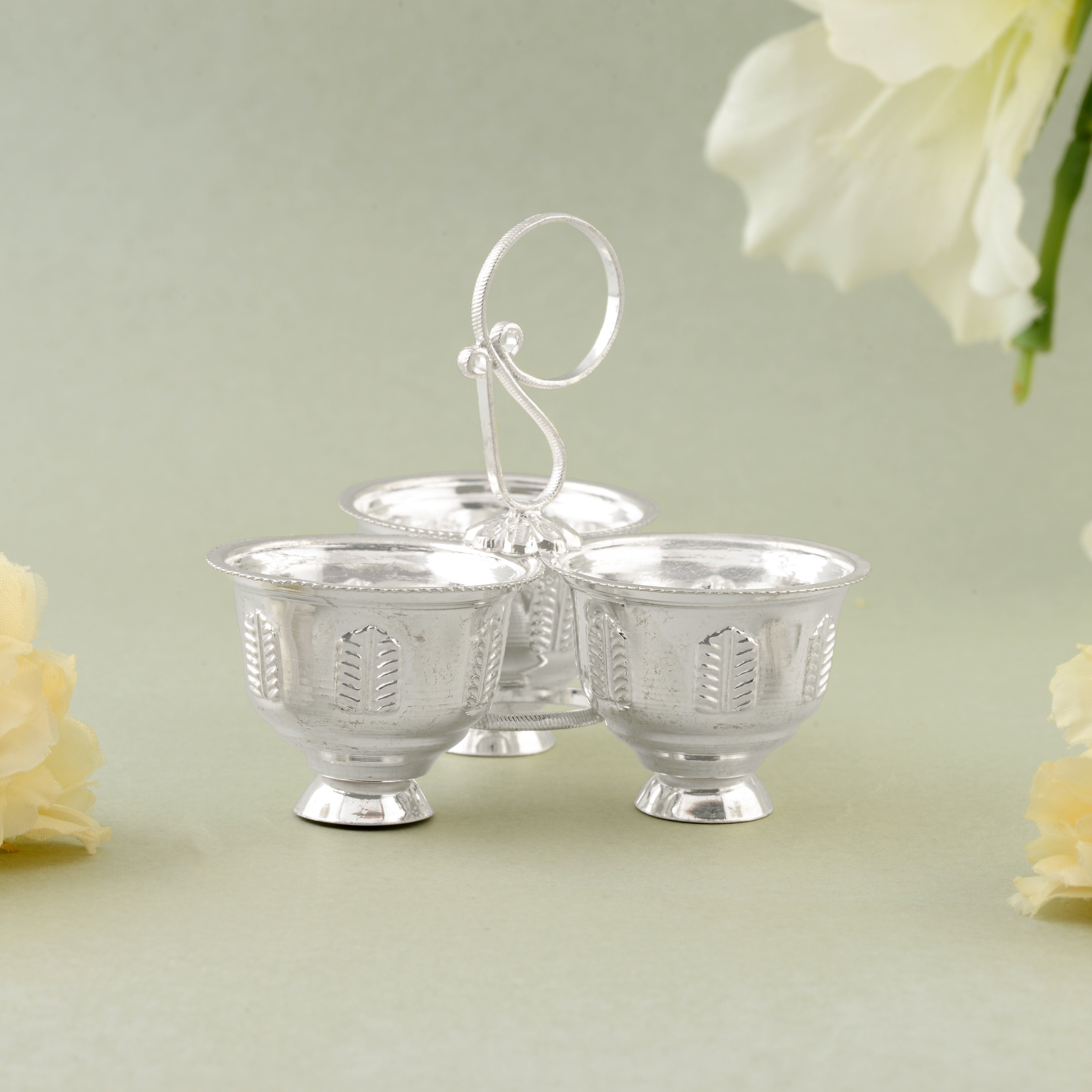 Set of 3 Bowls for Kumkum and Haldi, Crafted in 92.5 Silver