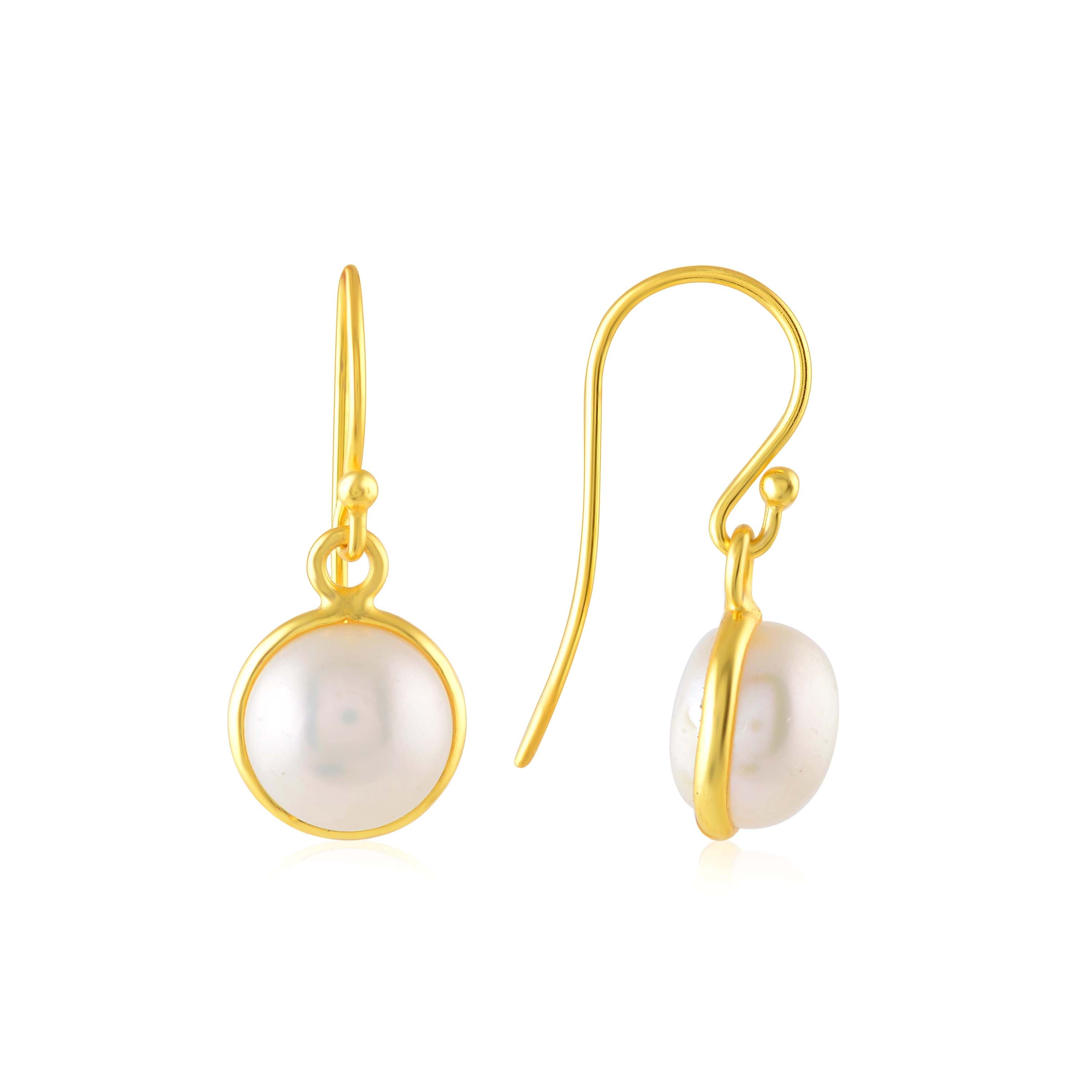 925 Sterling Silver Gold-plated Pearl Drop Earrings