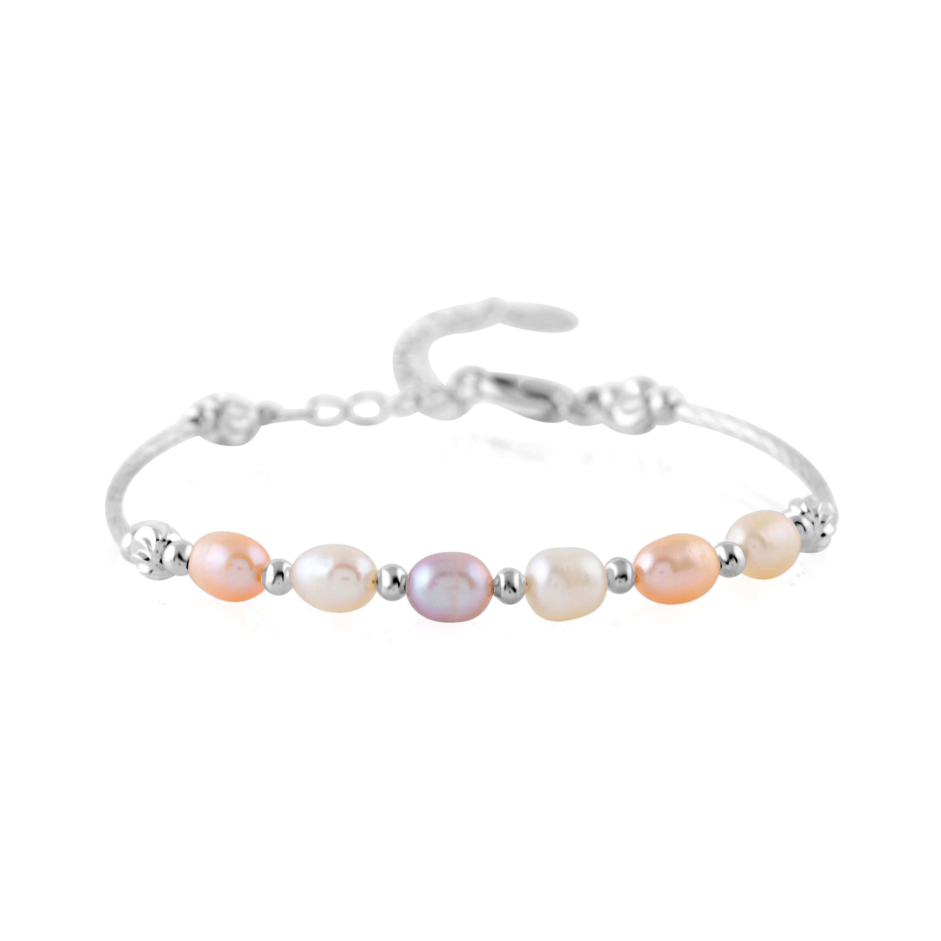 Charming Sterling Silver Bracelet With Pink Pearls