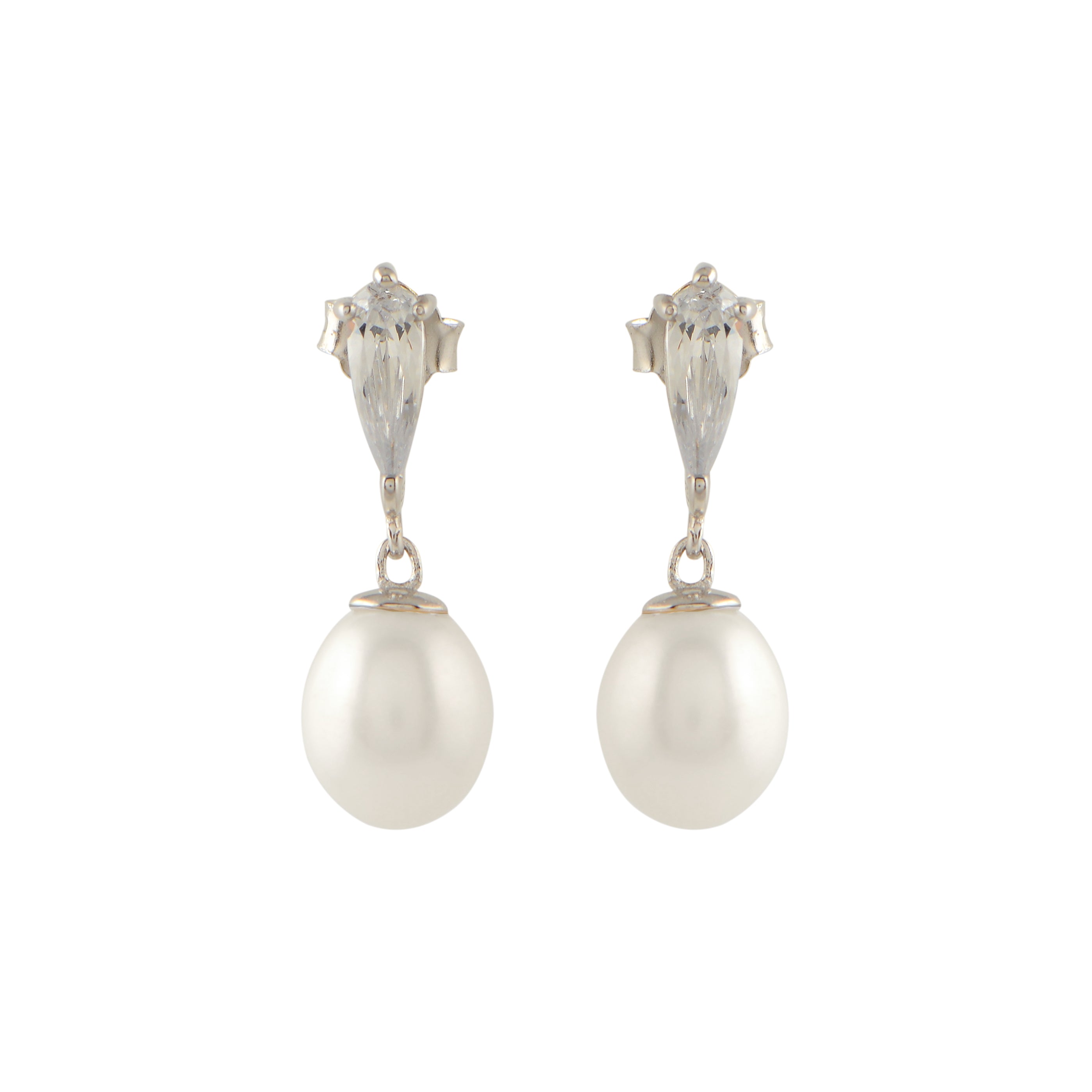 Silver Pear Shape Pearl Drop Earrings