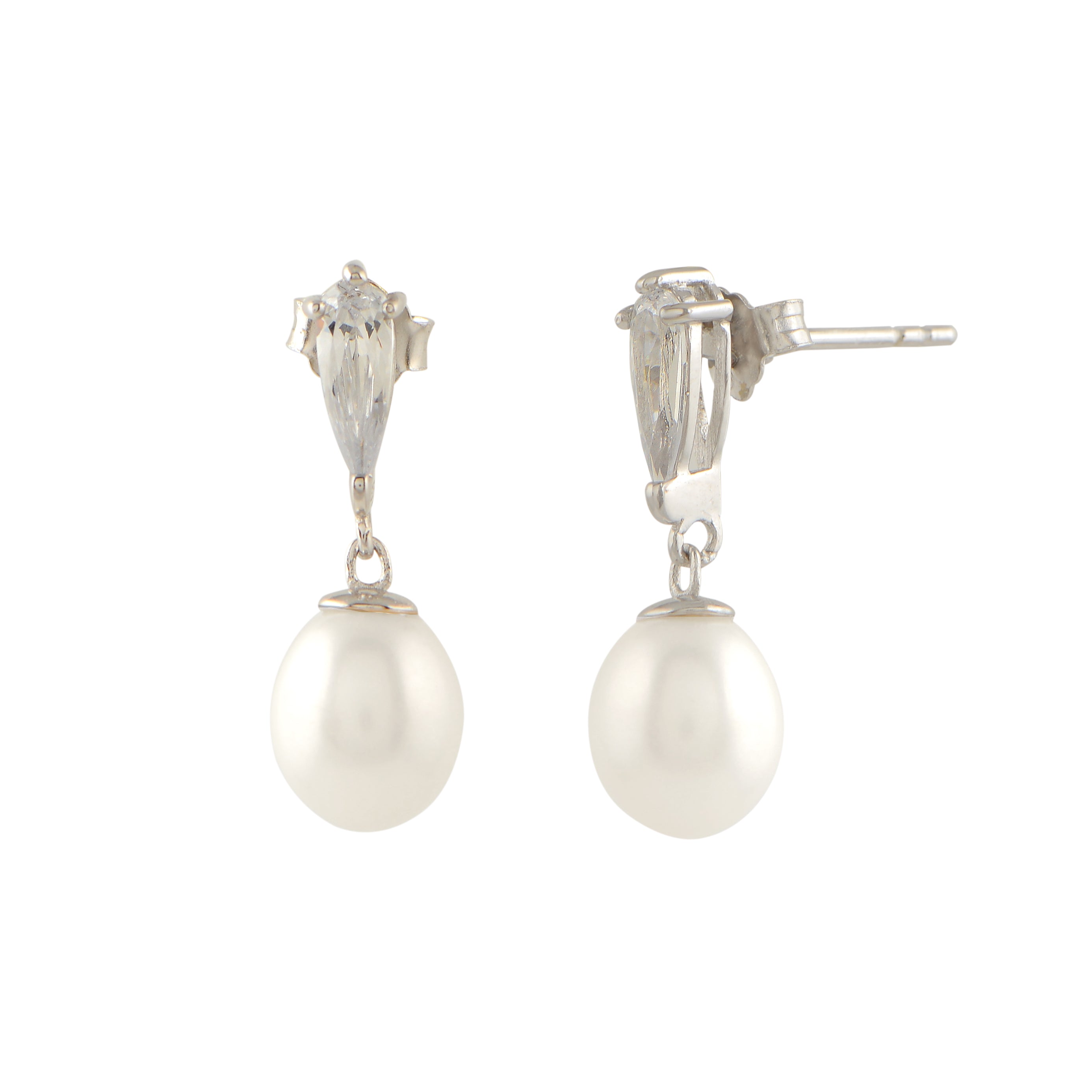 Silver Pear Shape Pearl Drop Earrings