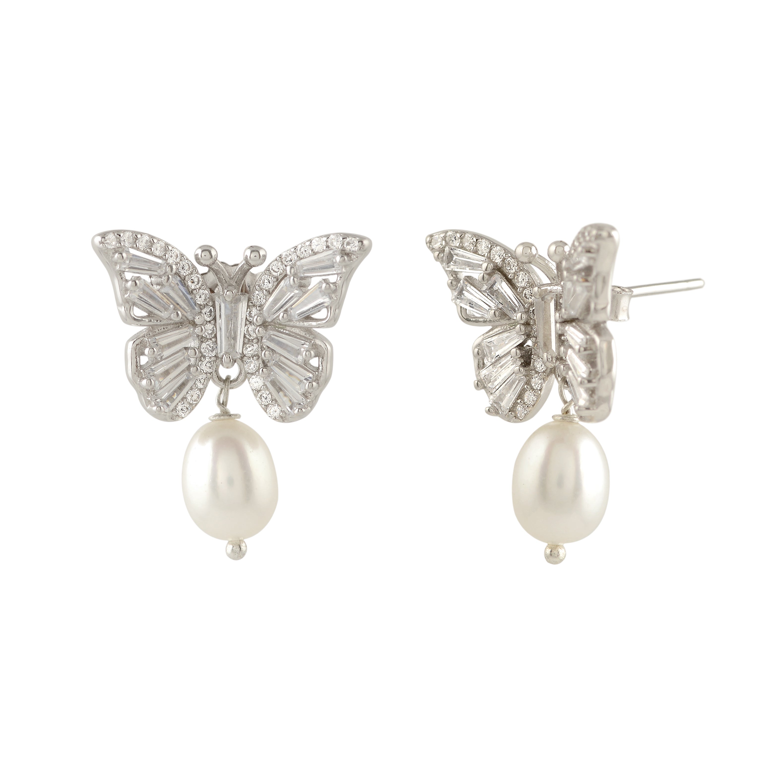 Butterfly Motif Pearl Drop earrings