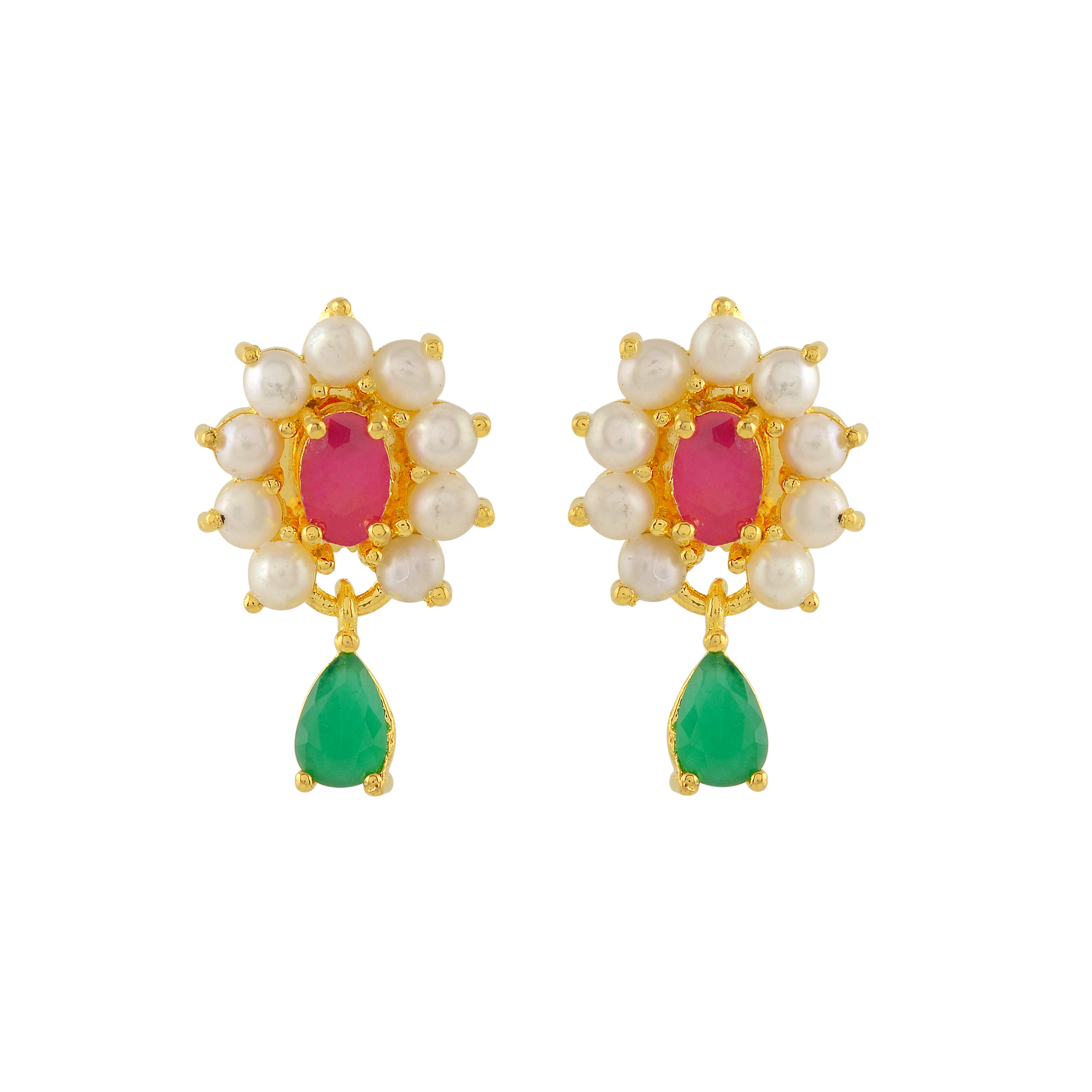 Gold-plated flower studs with pearls.