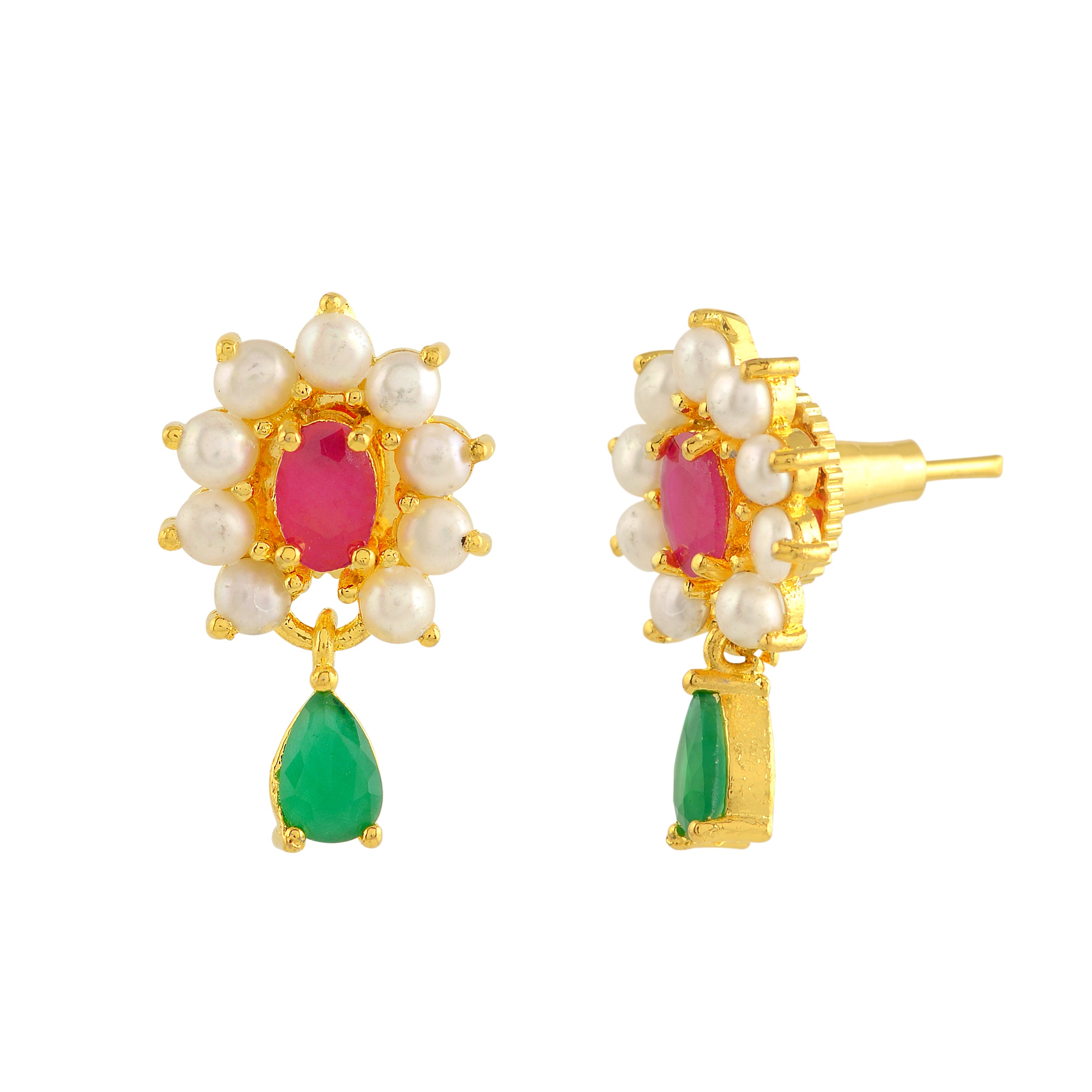 Gold-plated flower studs with pearls.