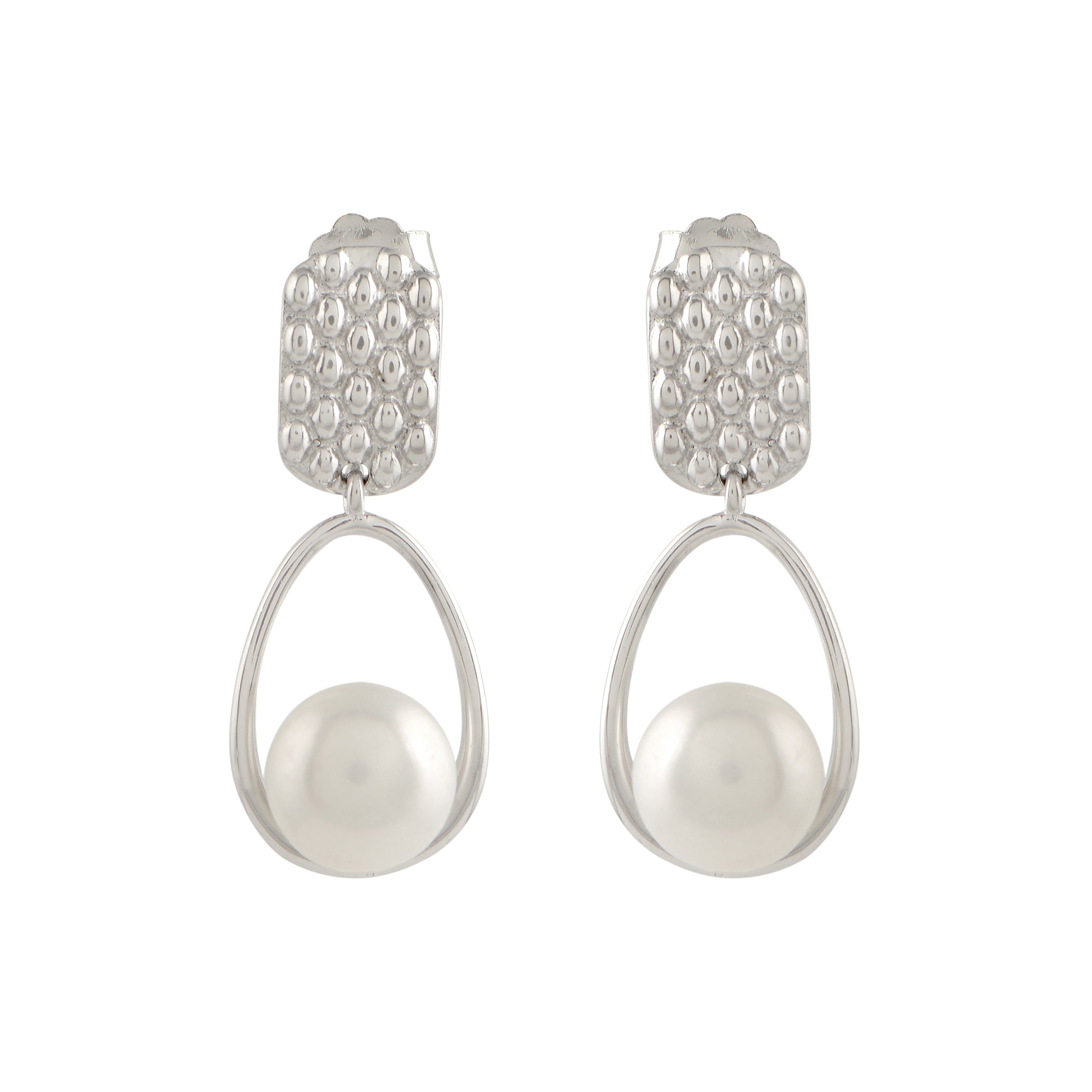 CZ,Silver Hanging Earrings with Freshwater Pearls