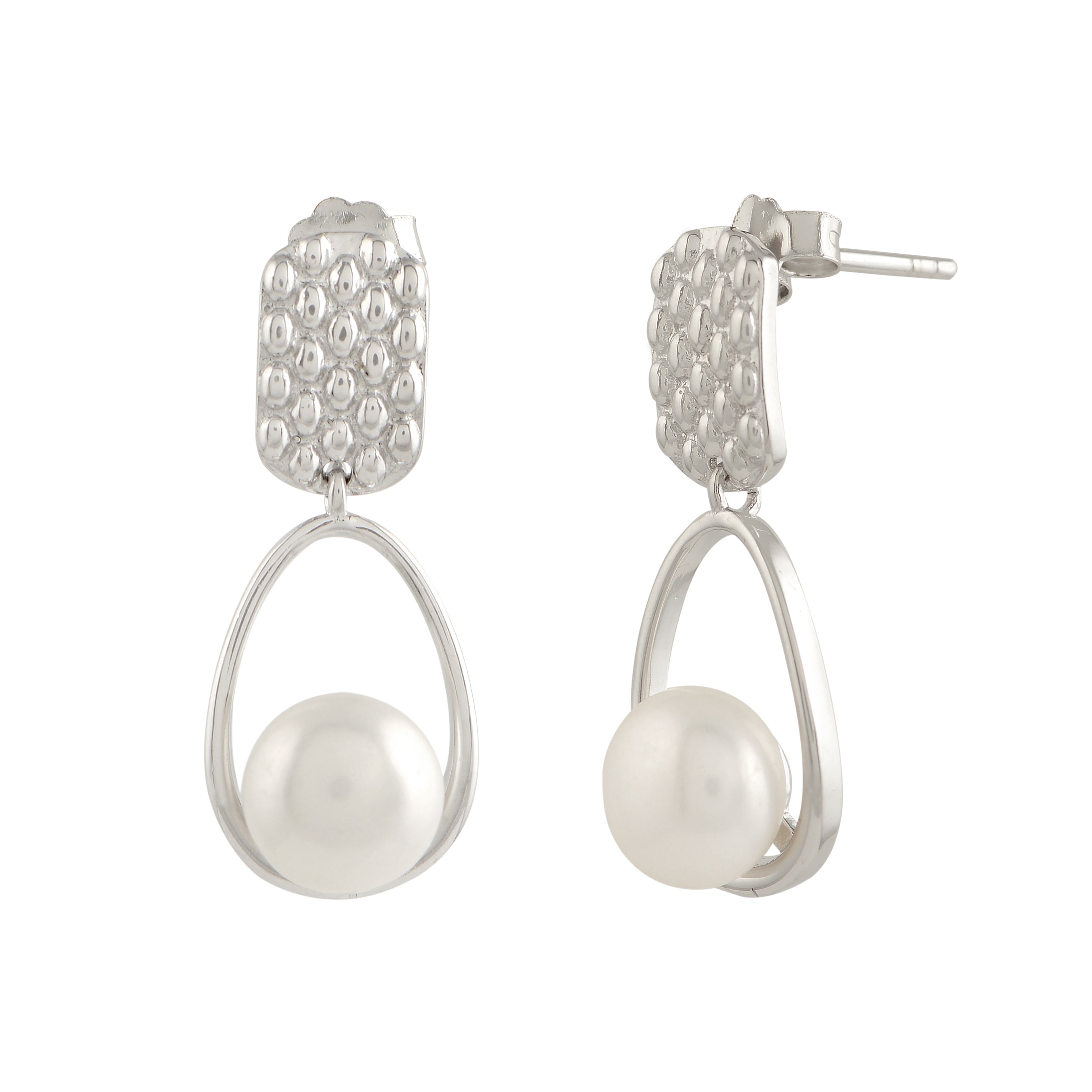 CZ,Silver Hanging Earrings with Freshwater Pearls