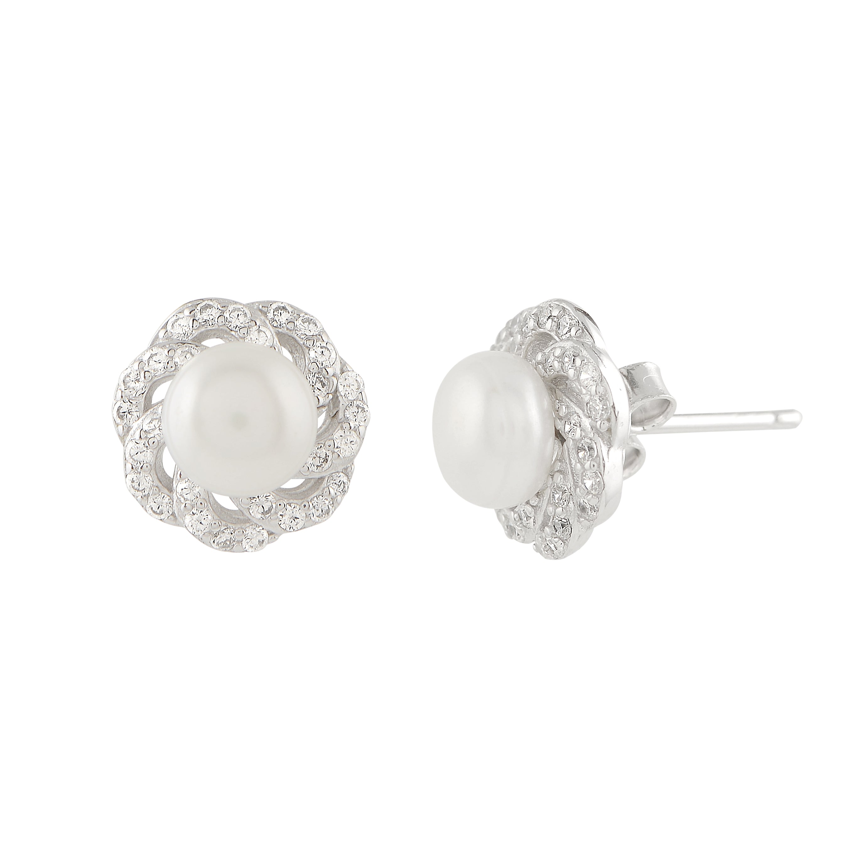 Round silver-plated stud earrings