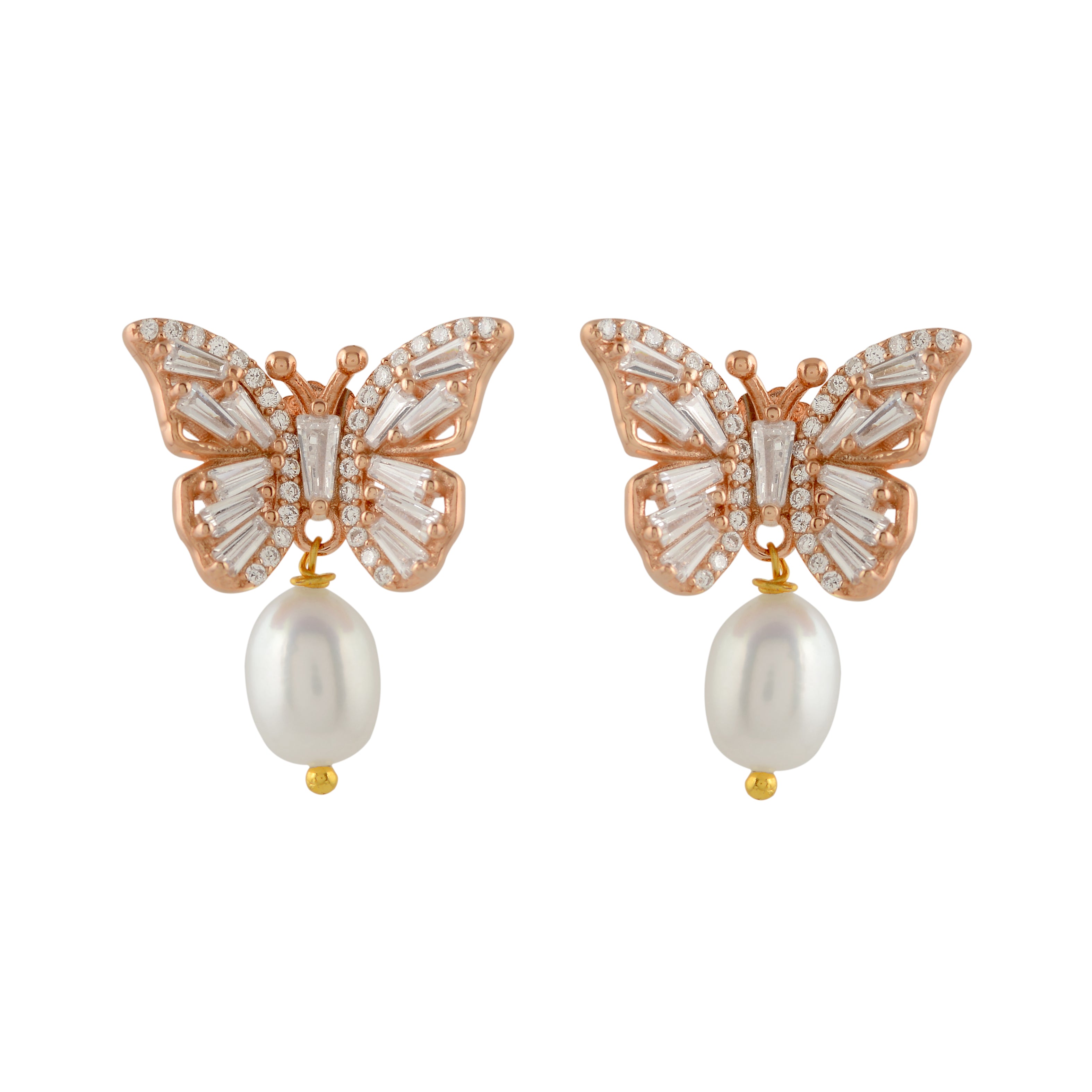 Gold-plated butterfly pearl earrings