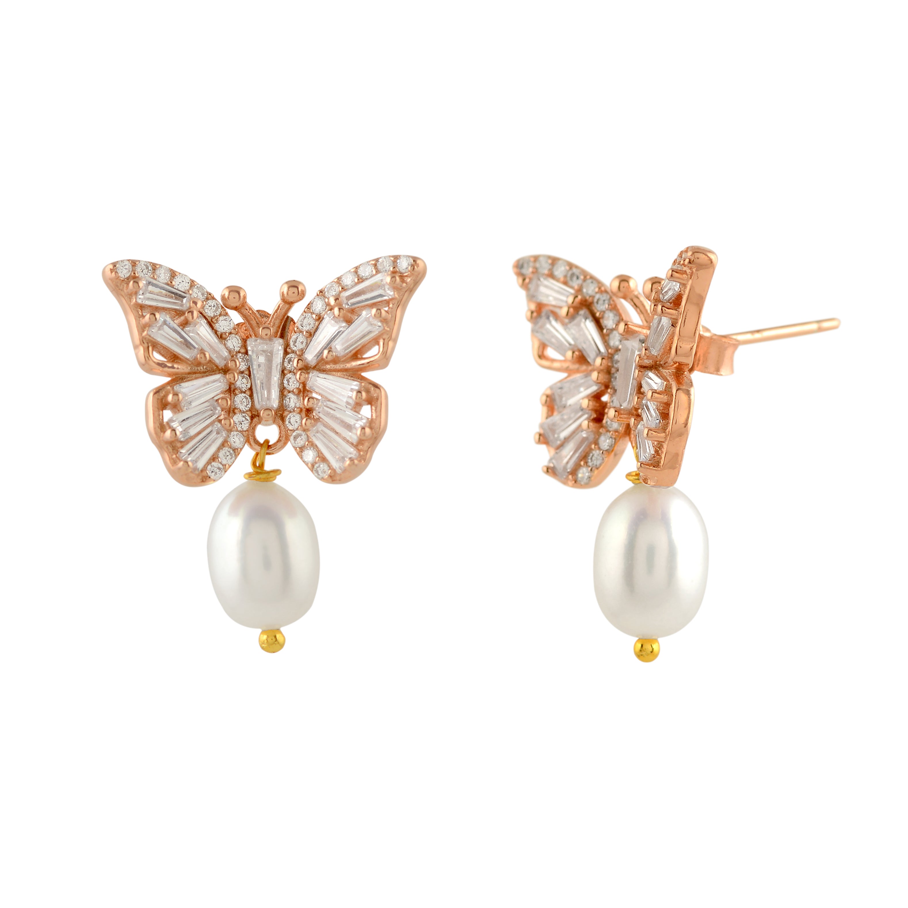 Gold-plated butterfly pearl earrings