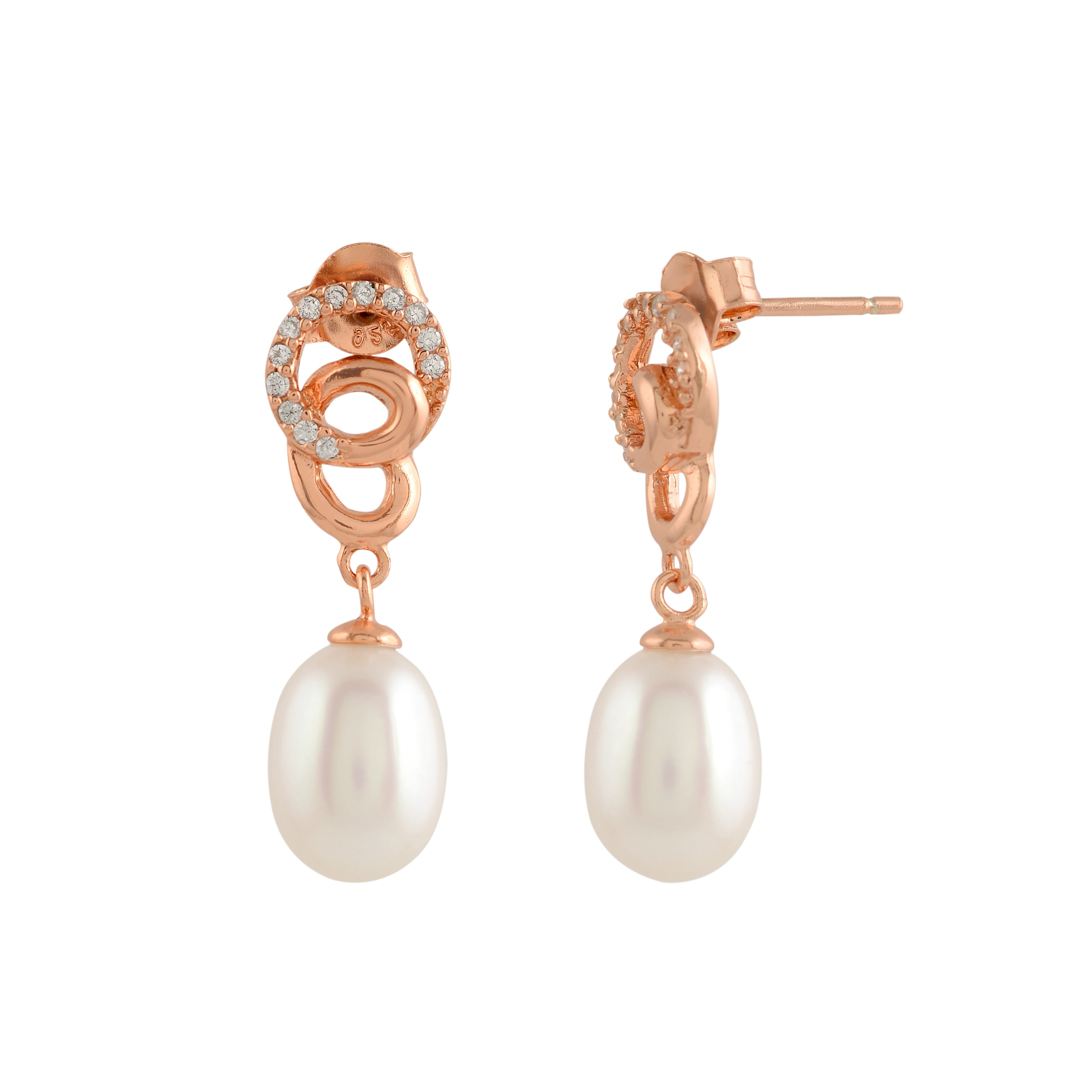 Rope knot gold earrings with pearls