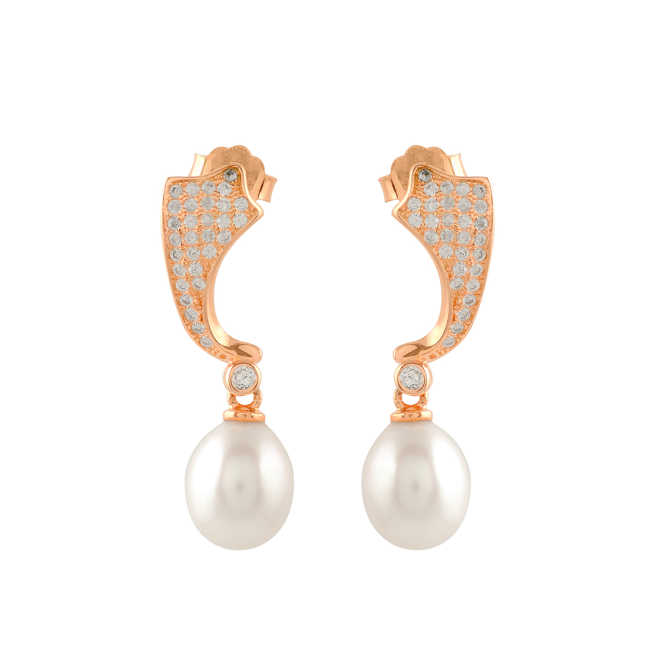 Gold-plated J bali earrings with pearls drop