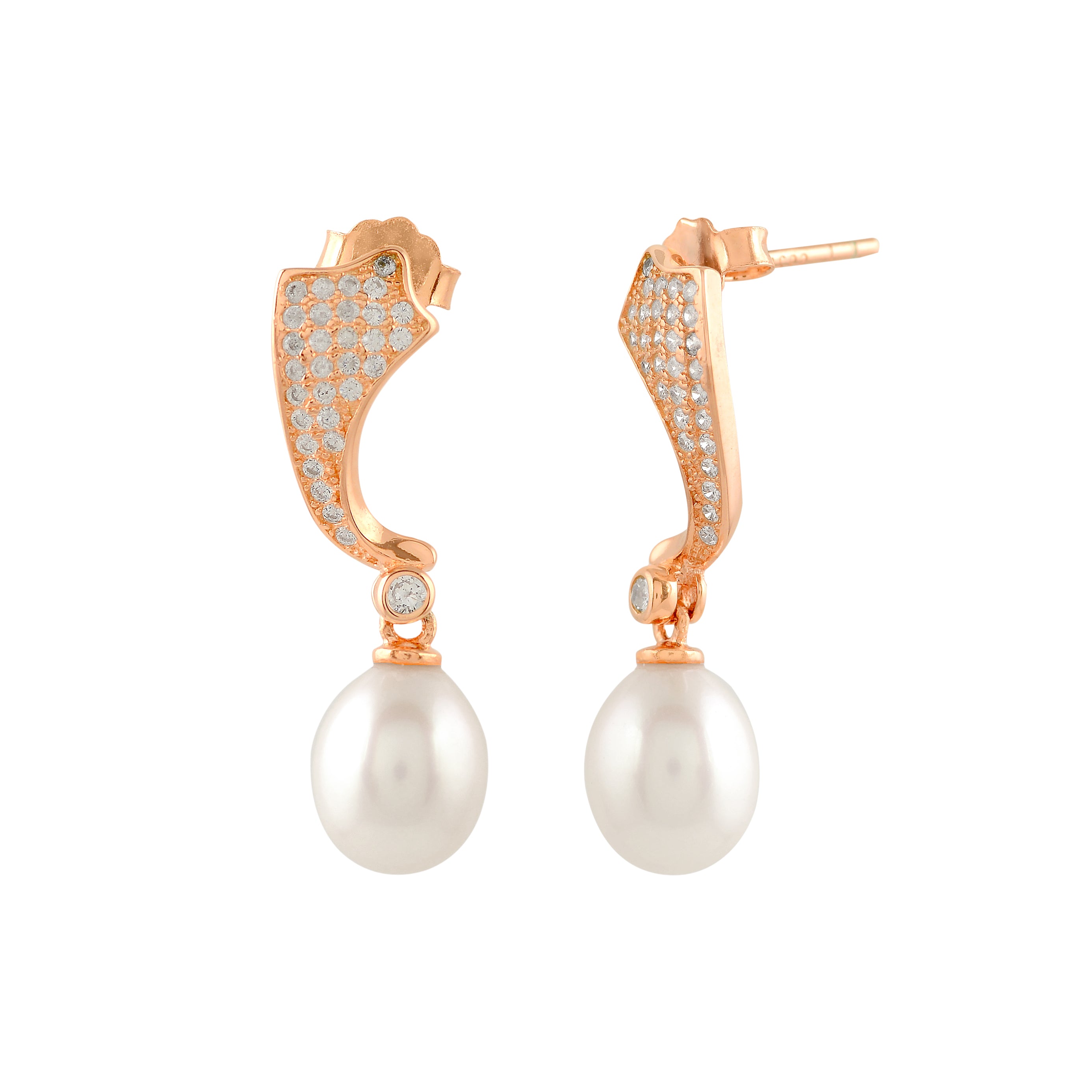 Gold-plated J bali earrings with pearls drop