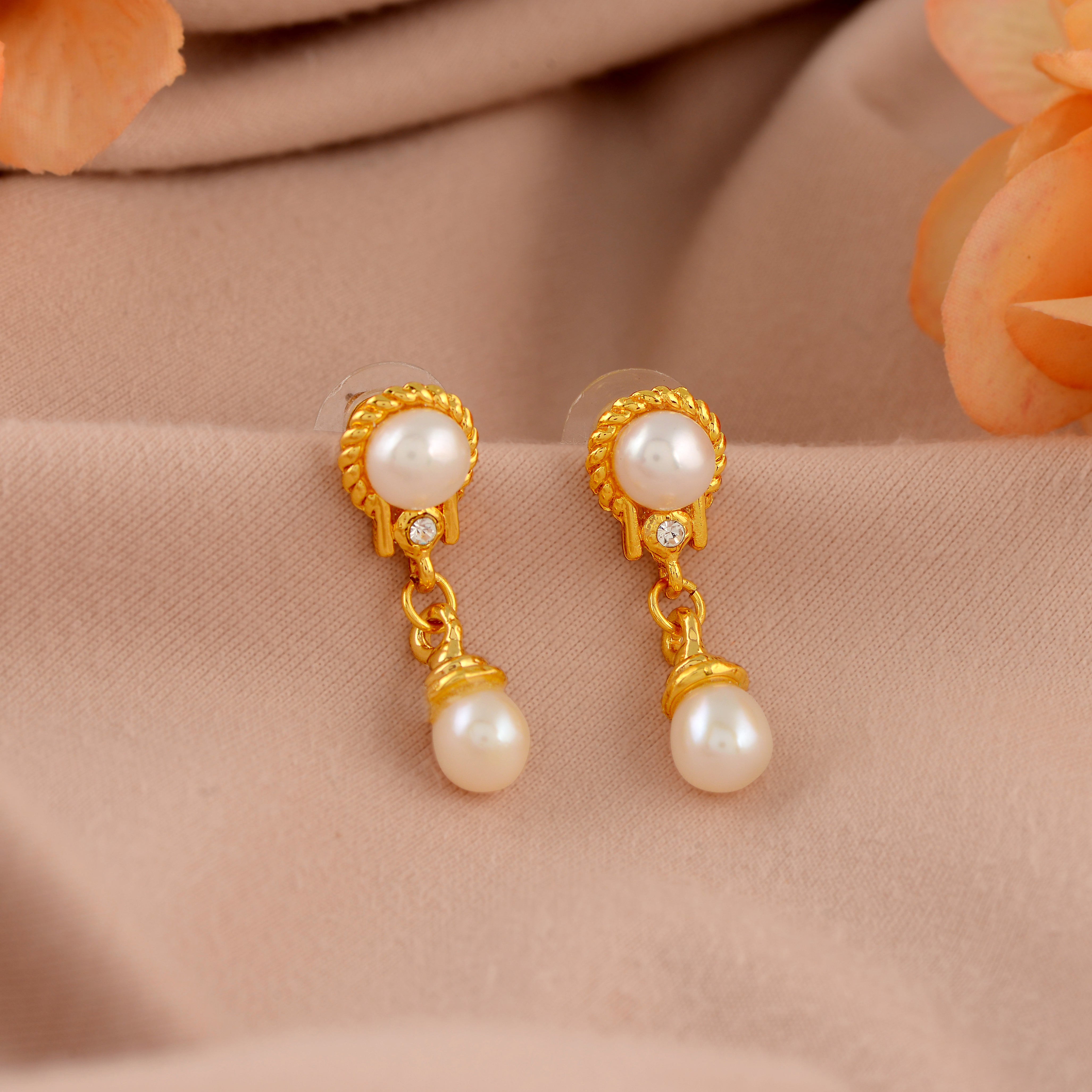 Pearl Drop Earrings with gold finish