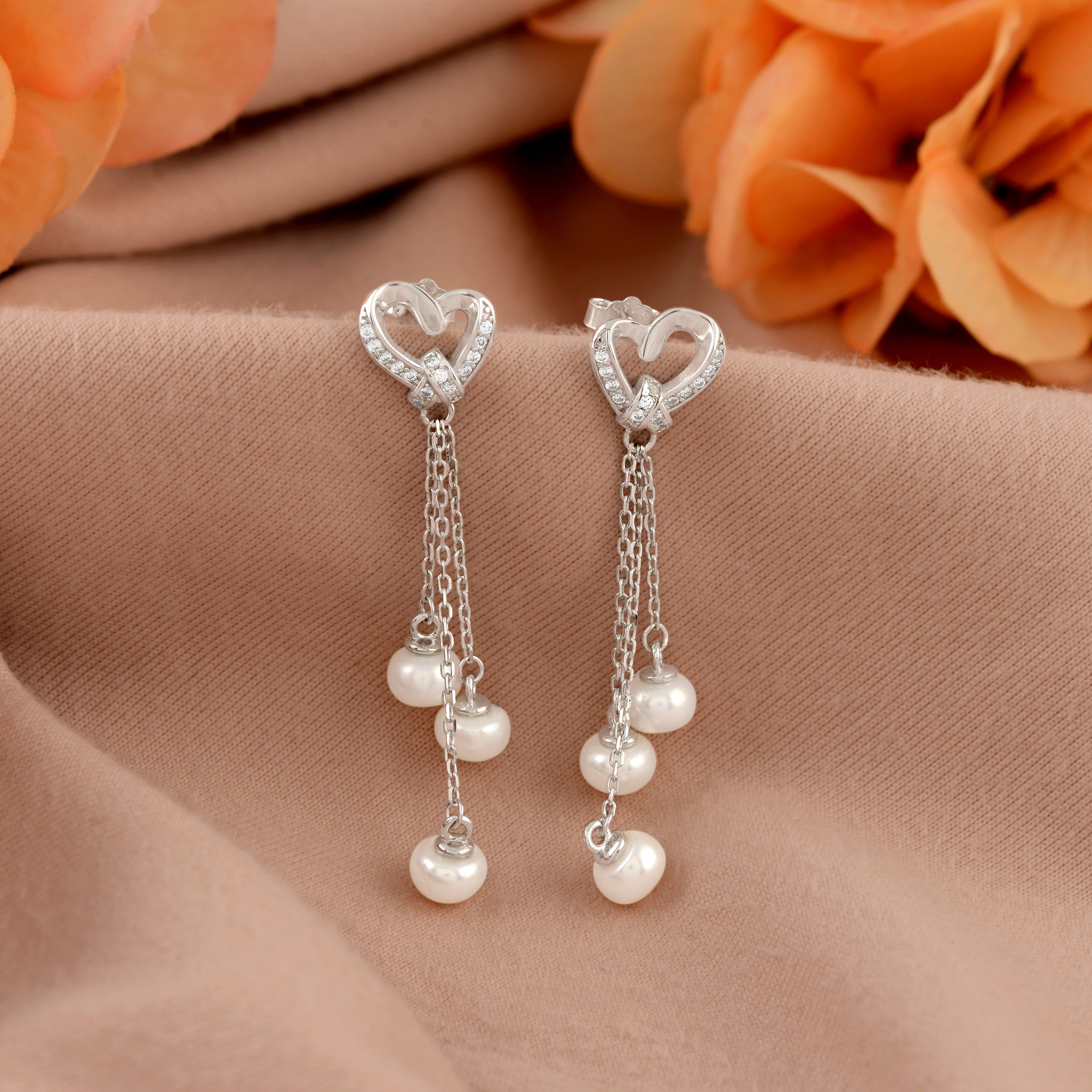 Heart Pearl Drop Earrings