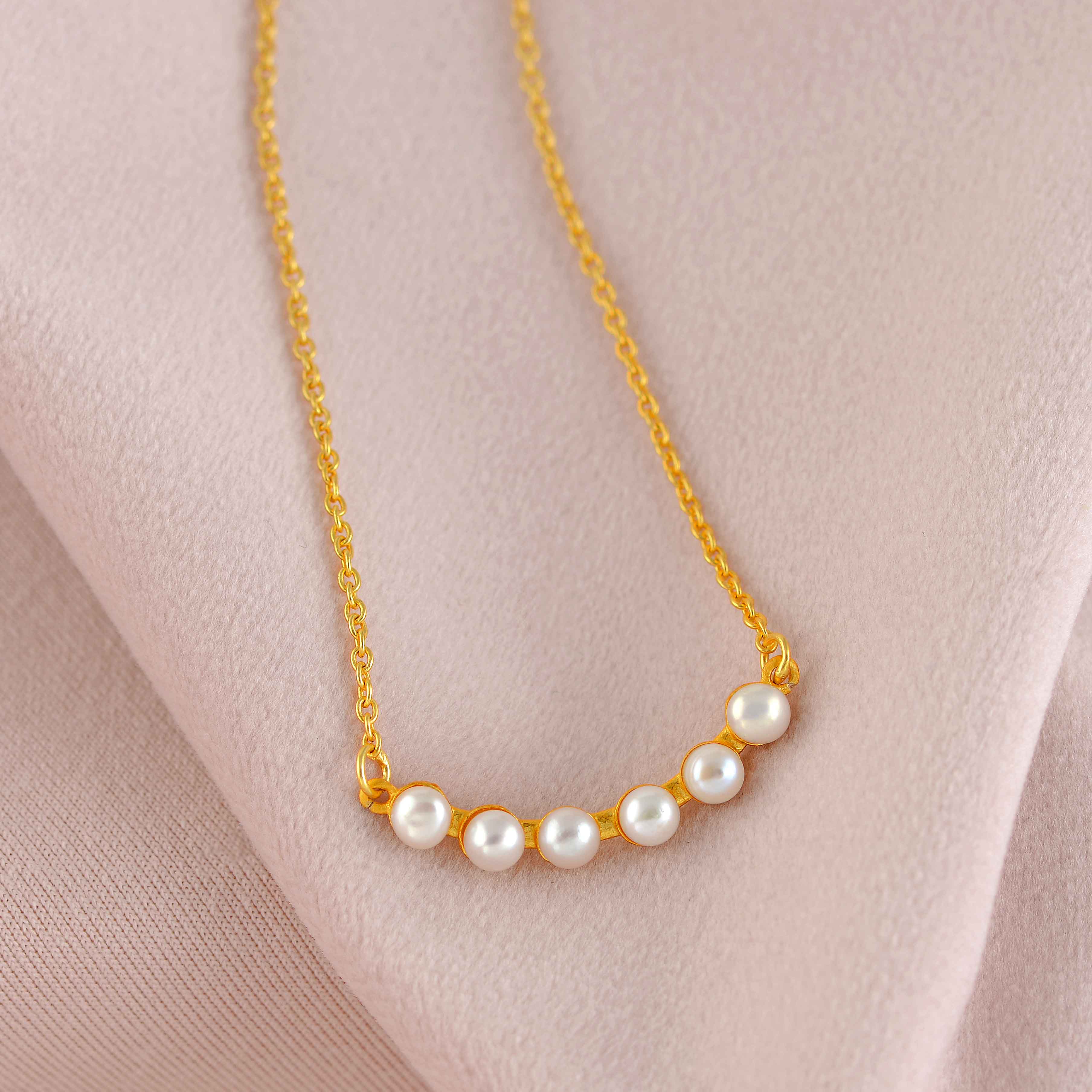 Buy Pearl Necklace, Floating Freshwater Pearl Necklace, Freshwater Pearl  Gold Necklace, Dainty Gold Pearl Necklace, Gift for Her Online in India -  Etsy