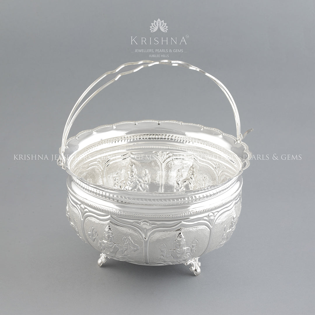 Silver Flower Bowl for Pooja