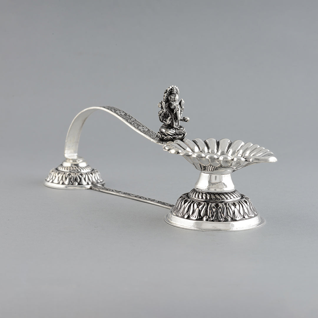 Divine Silver Aarti Diya With Ganesh Murti