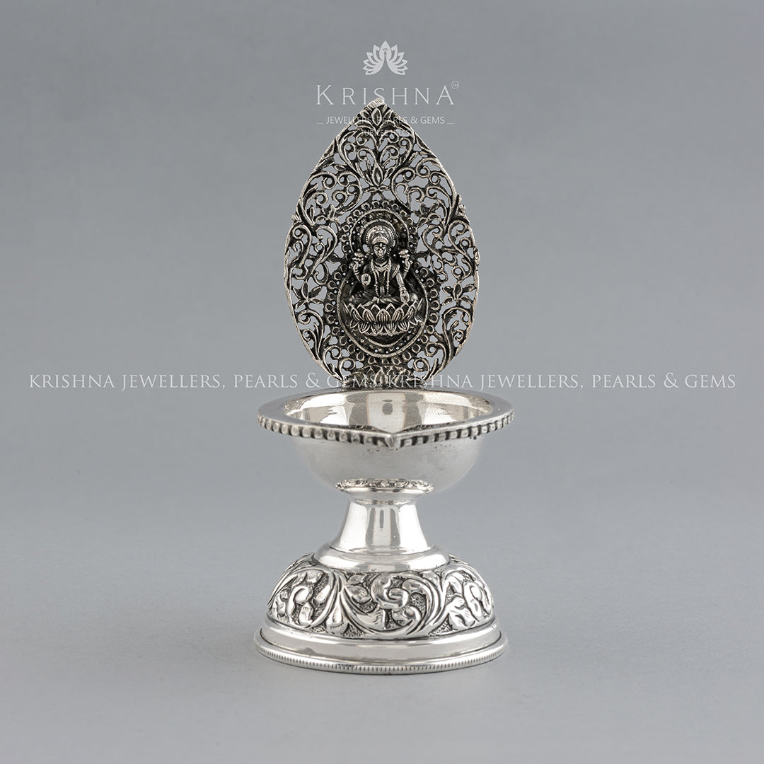 Silver Diya in Lakshmi Motif