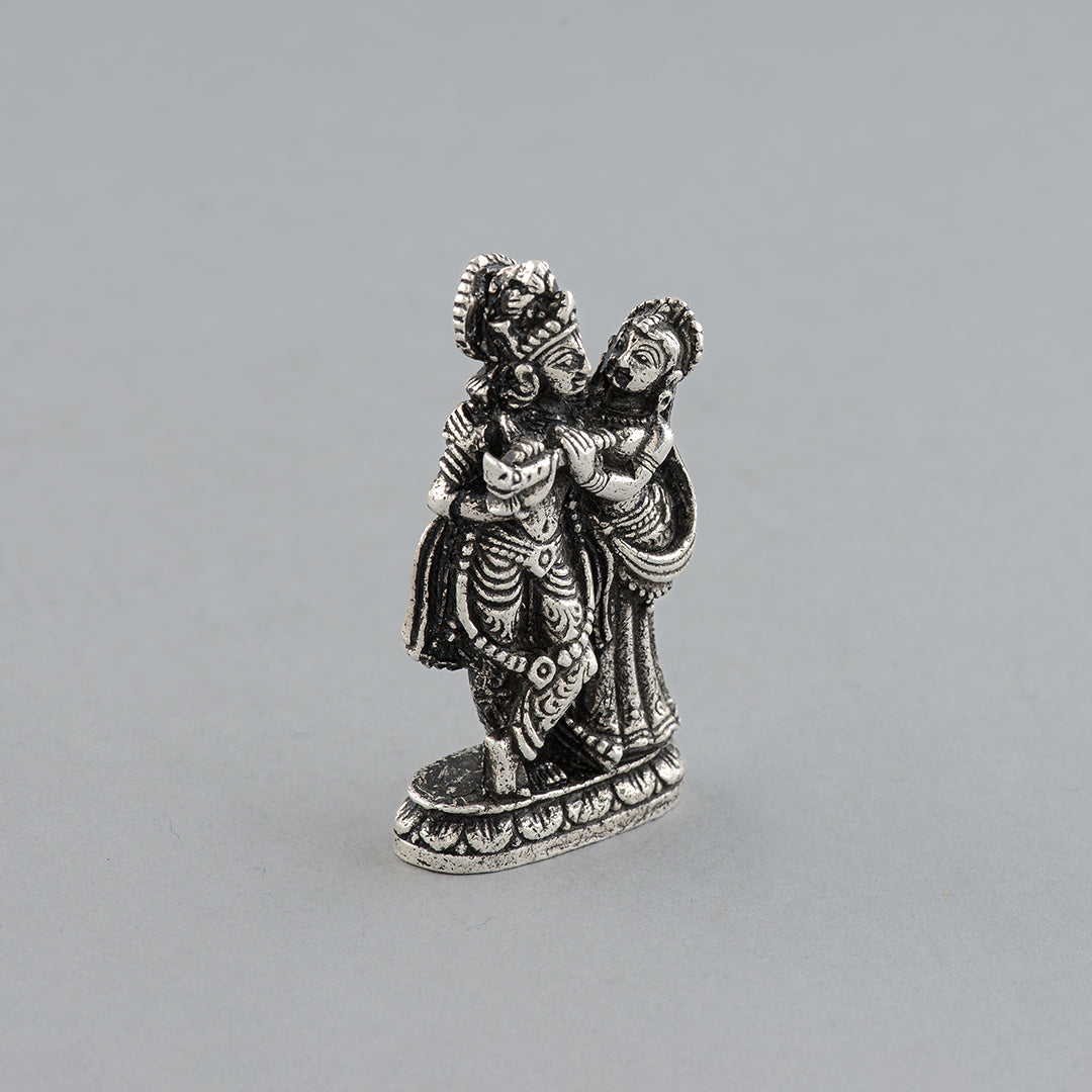 Radha Krishna Murti in Antique Silver