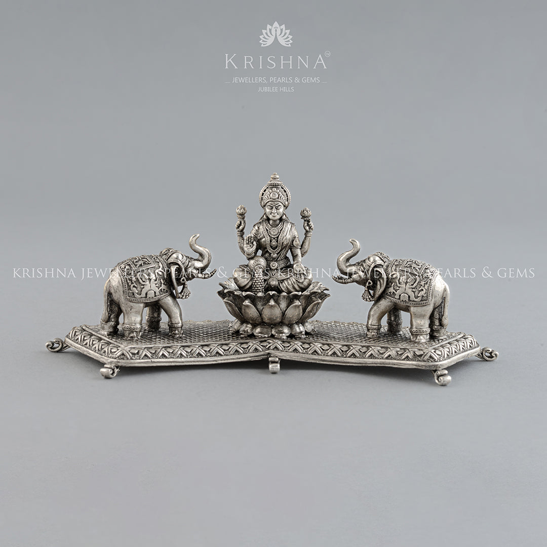Maa Laxmi With Elephants in Silver