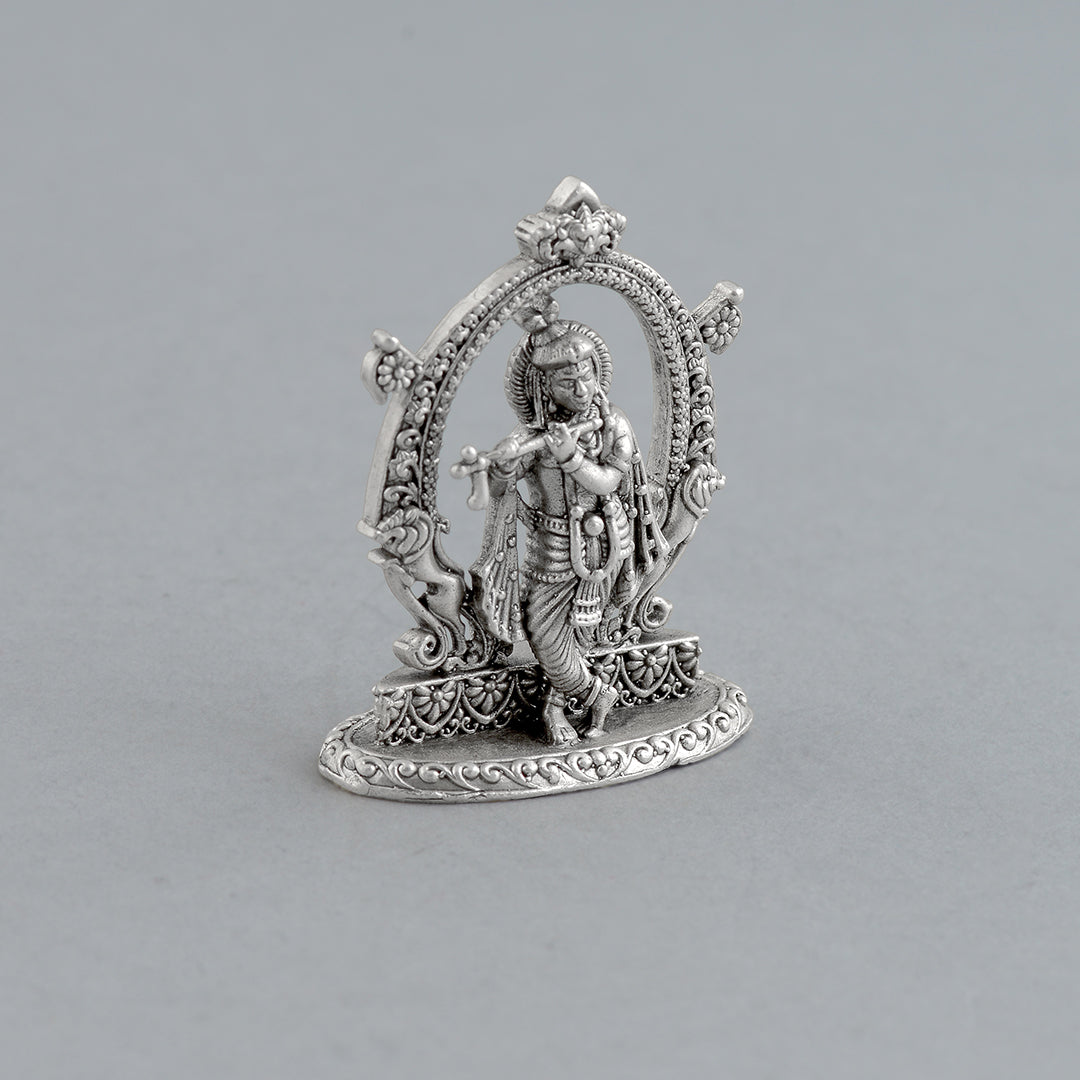 Silver Krishna Idol in Antique Finish