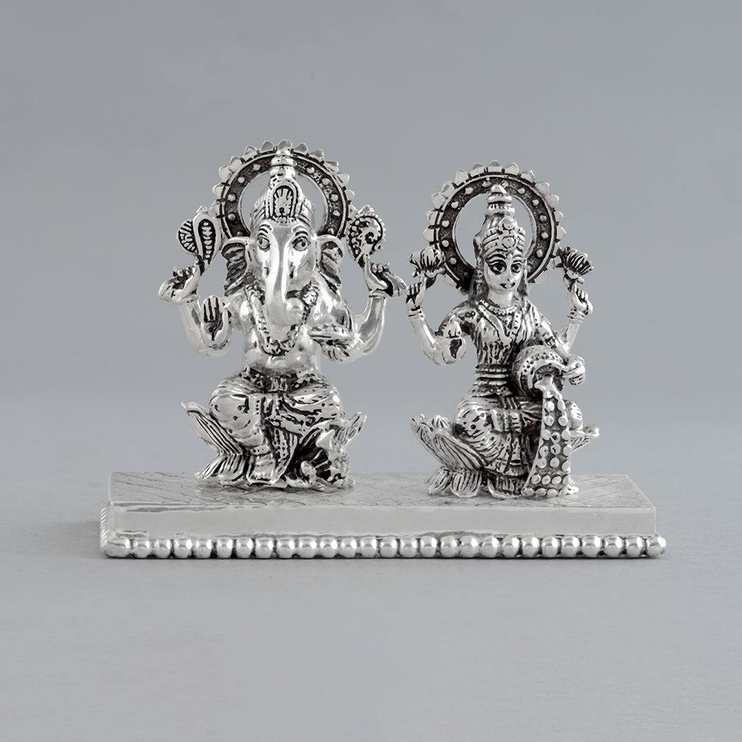 Pure Silver Ganesh Laxmi Murti in Antique Finish