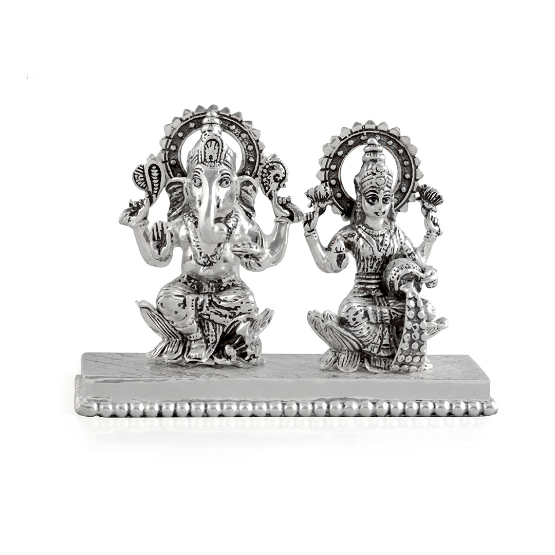 Pure Silver Ganesh Laxmi Murti in Antique Finish