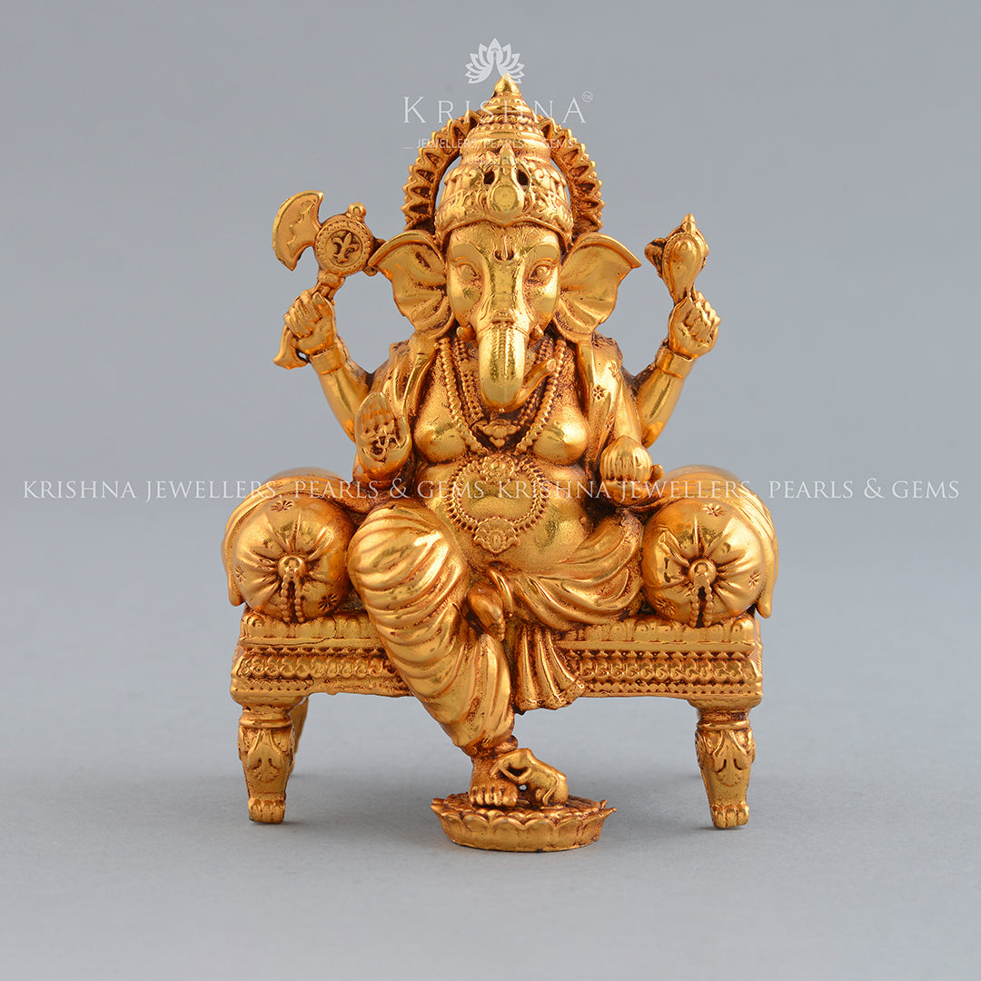 Silver Ganesha Idol in Gold Polish