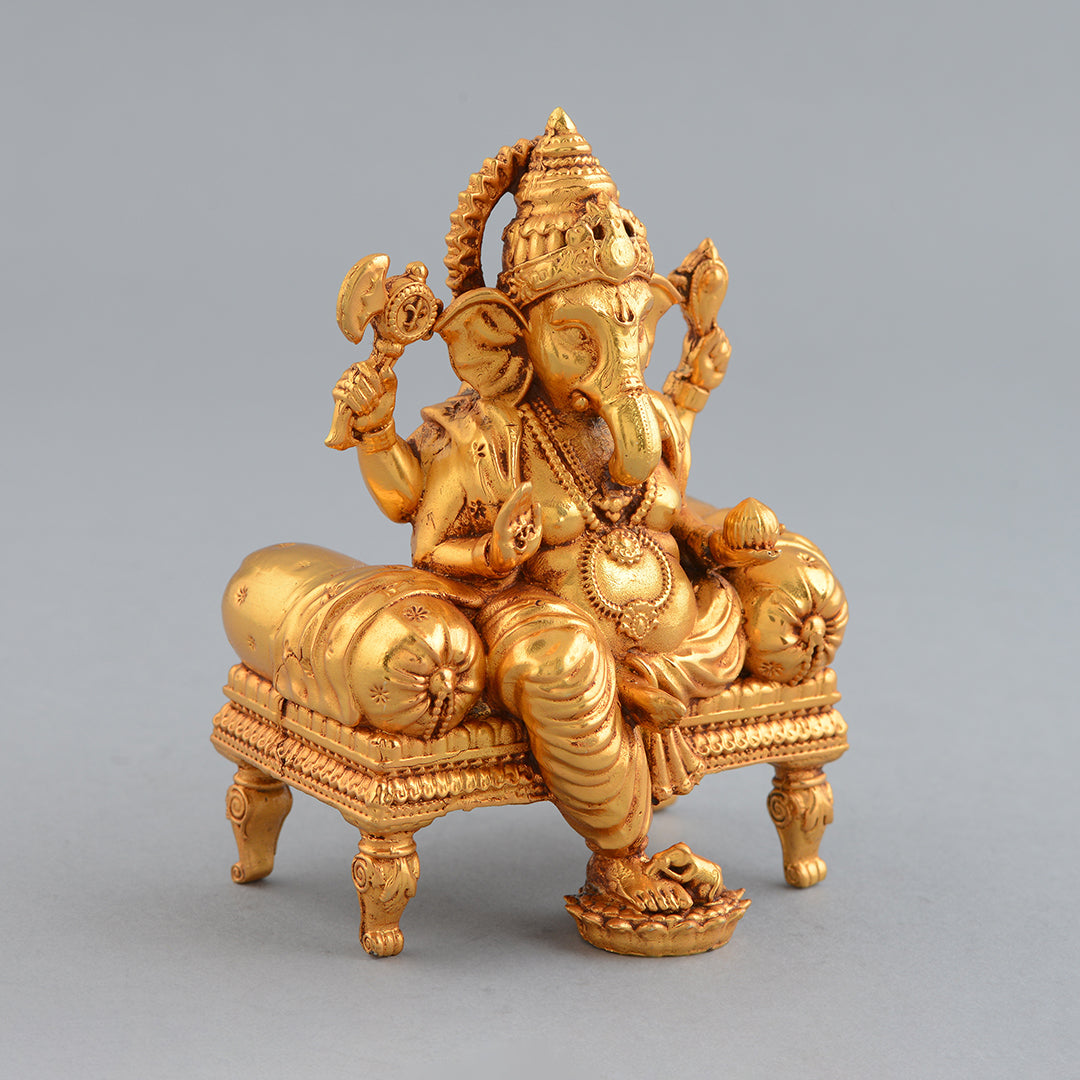 Silver Ganesha Idol in Gold Polish