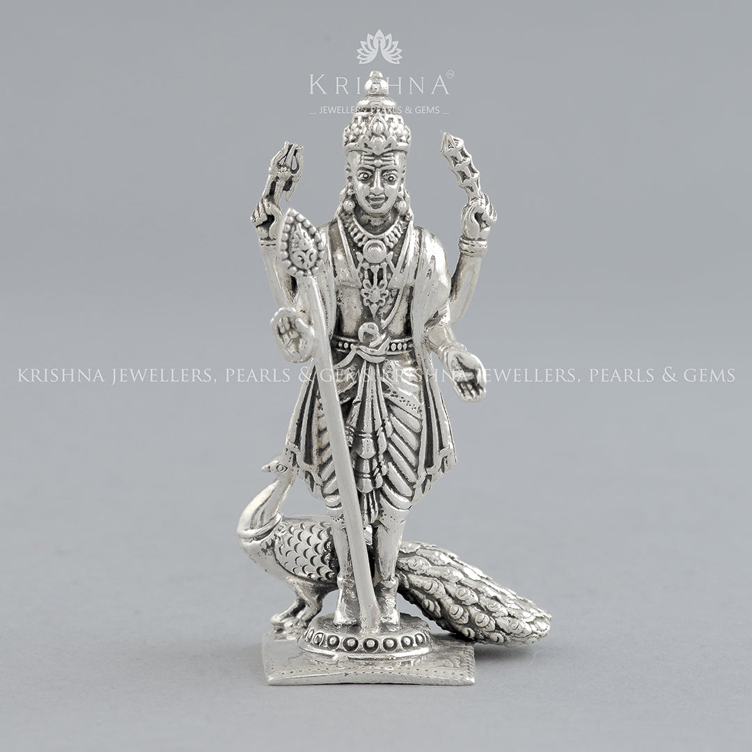Silver Murugan Idol in Antique Finish